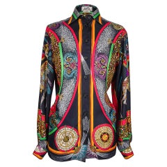 Hermes Top Scarf Print Blouse Feux D'Artifice w/ Twilly  Vintage 38