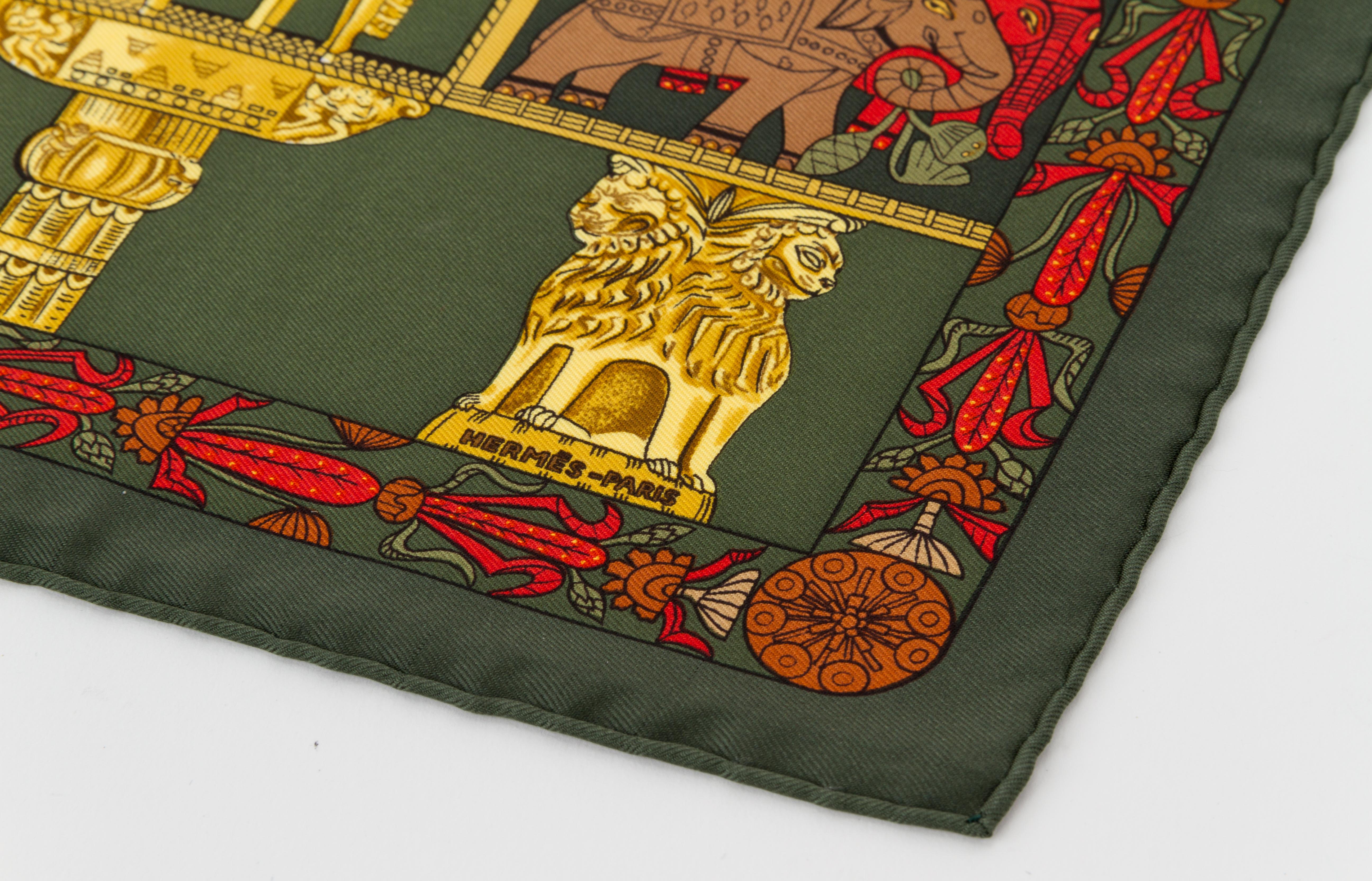 Hermès Torana green silk twill pochette scarf . Hand-rolled edges. Care tag attached.