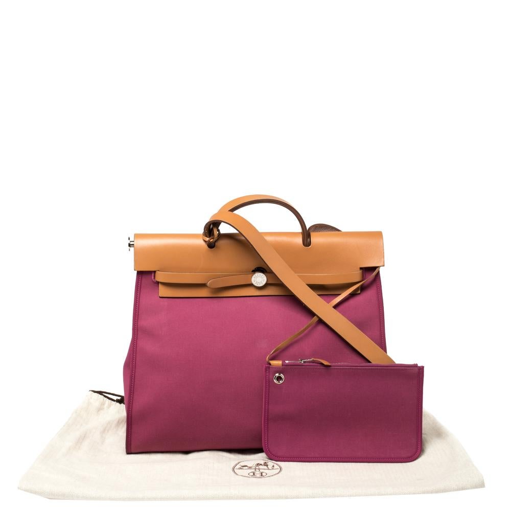 Pink Hermes Tosca/Natural Canvas and Leather Herbag Zip 39 Bag
