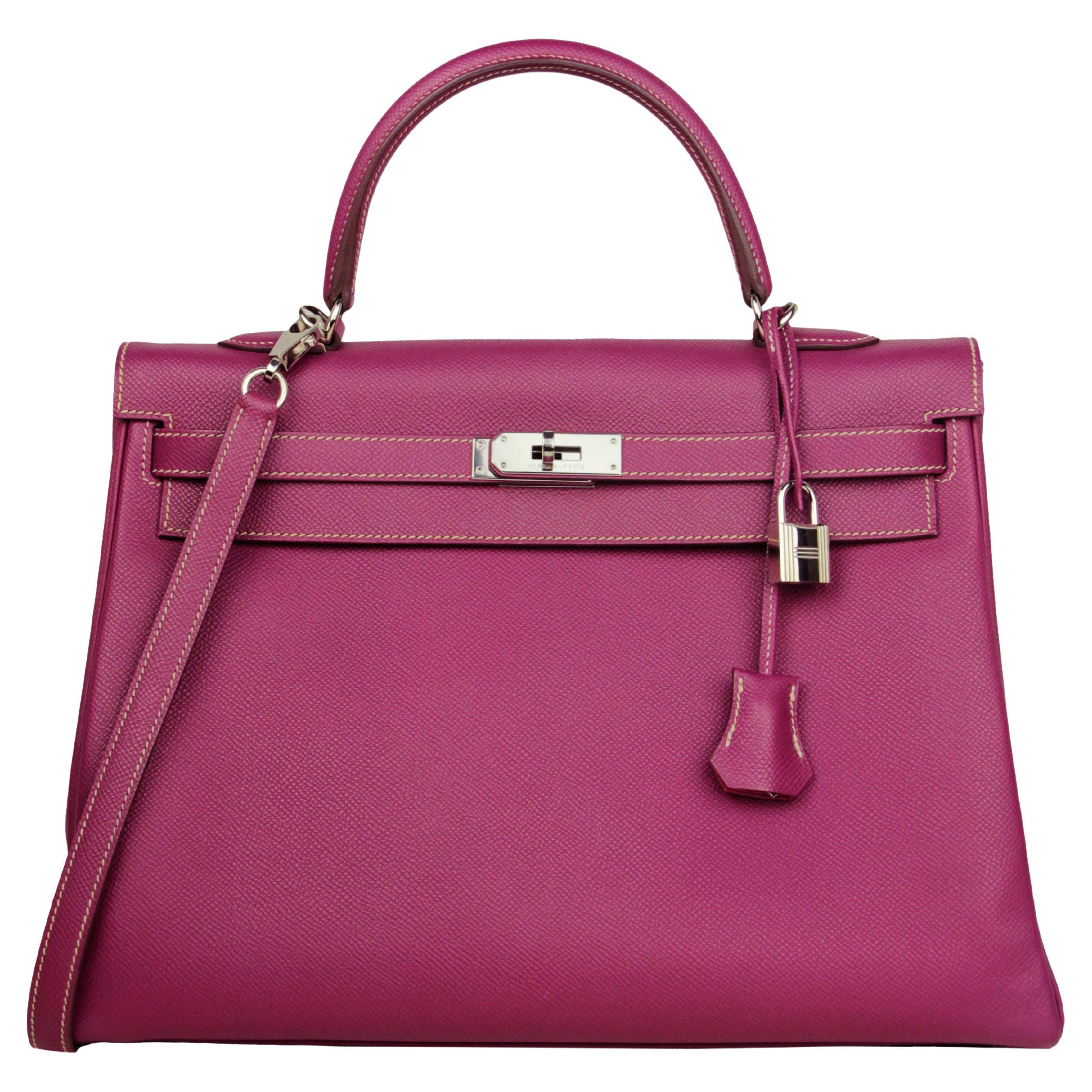 Hermes Tosca/ Rose Tyrien Epsom Leather 35cm Candy Kelly Bag For Sale