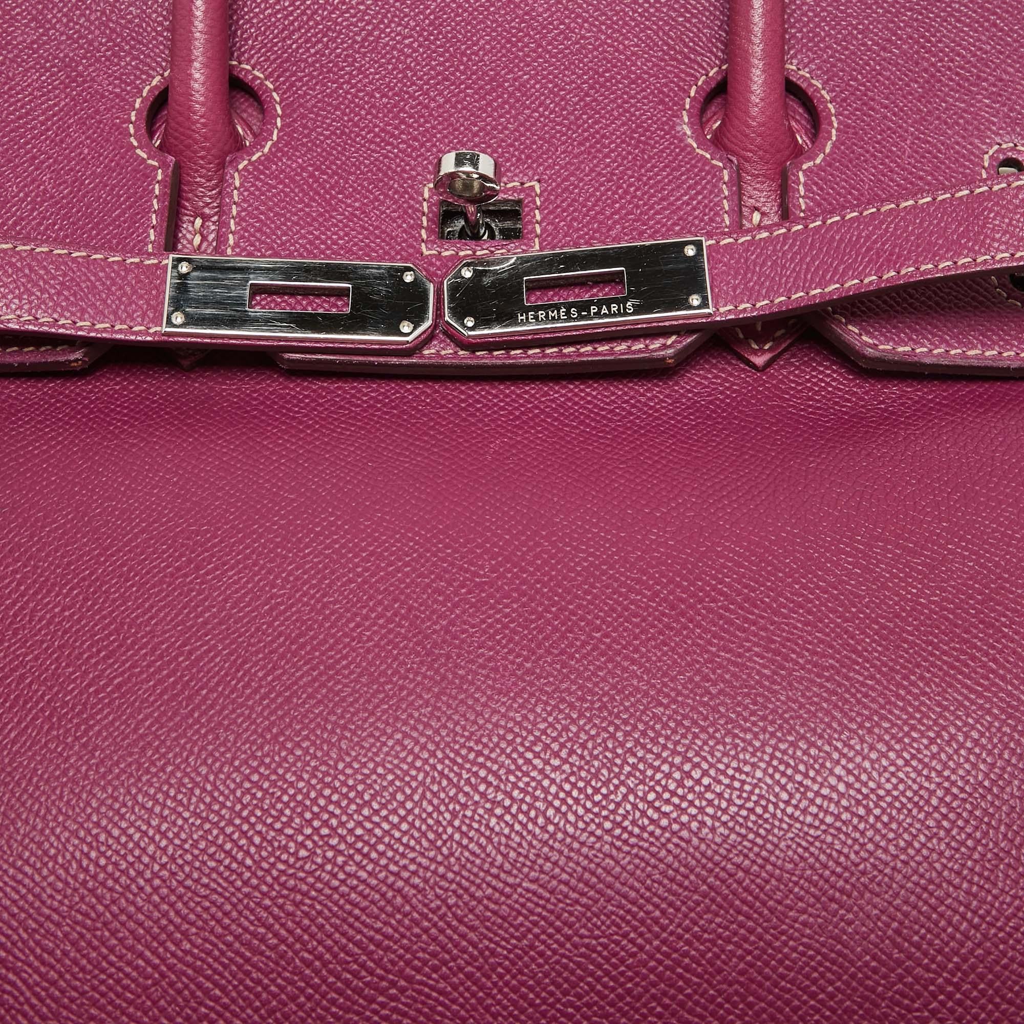 Hermes Tosca/Rose Tyrien Epsom Leather Palladium Finish Birkin 35 Bag 8