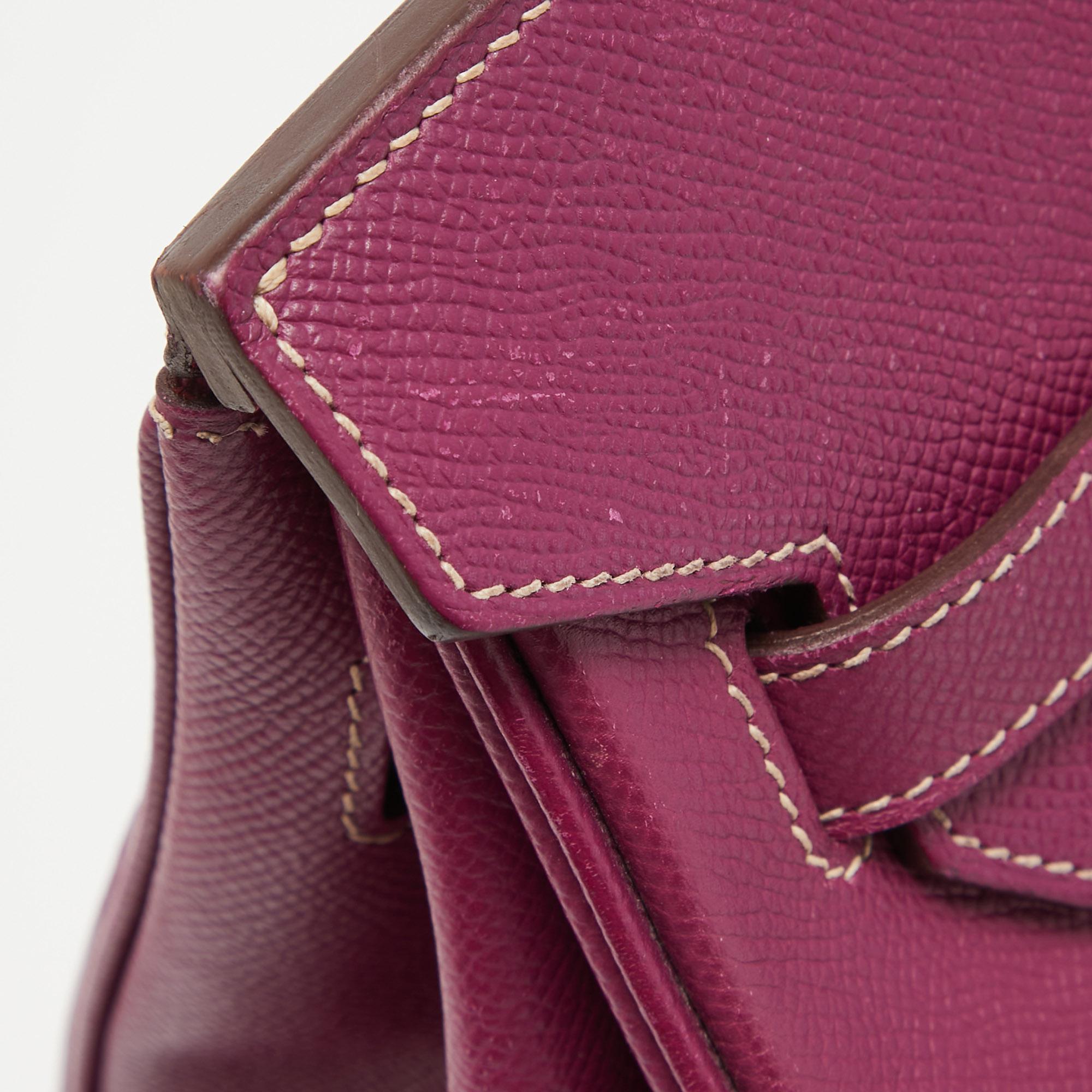 Hermes Tosca/Rose Tyrien Epsom Leather Palladium Finish Birkin 35 Bag For Sale 10