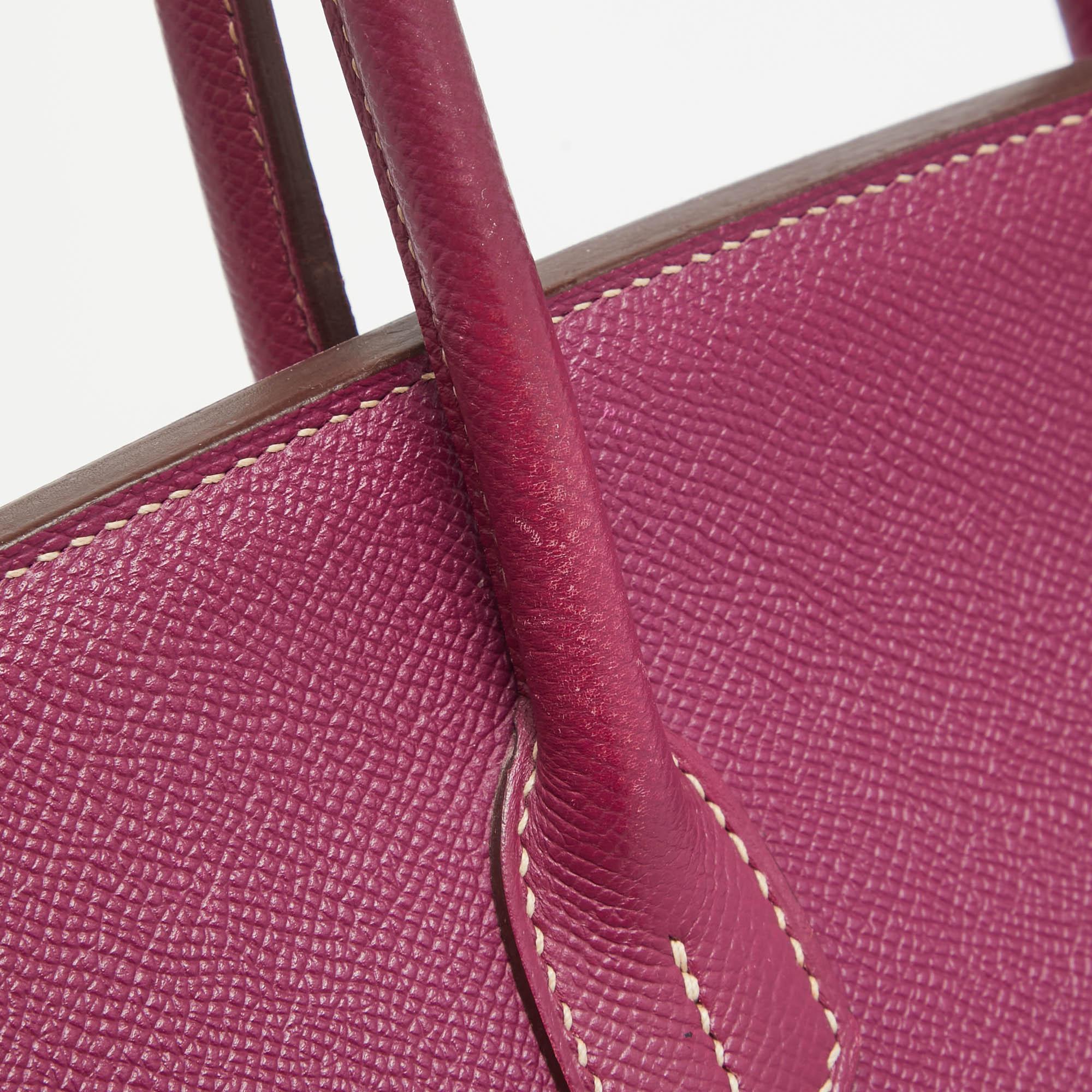 Hermes Tosca/Rose Tyrien Epsom Leather Palladium Finish Birkin 35 Bag For Sale 11
