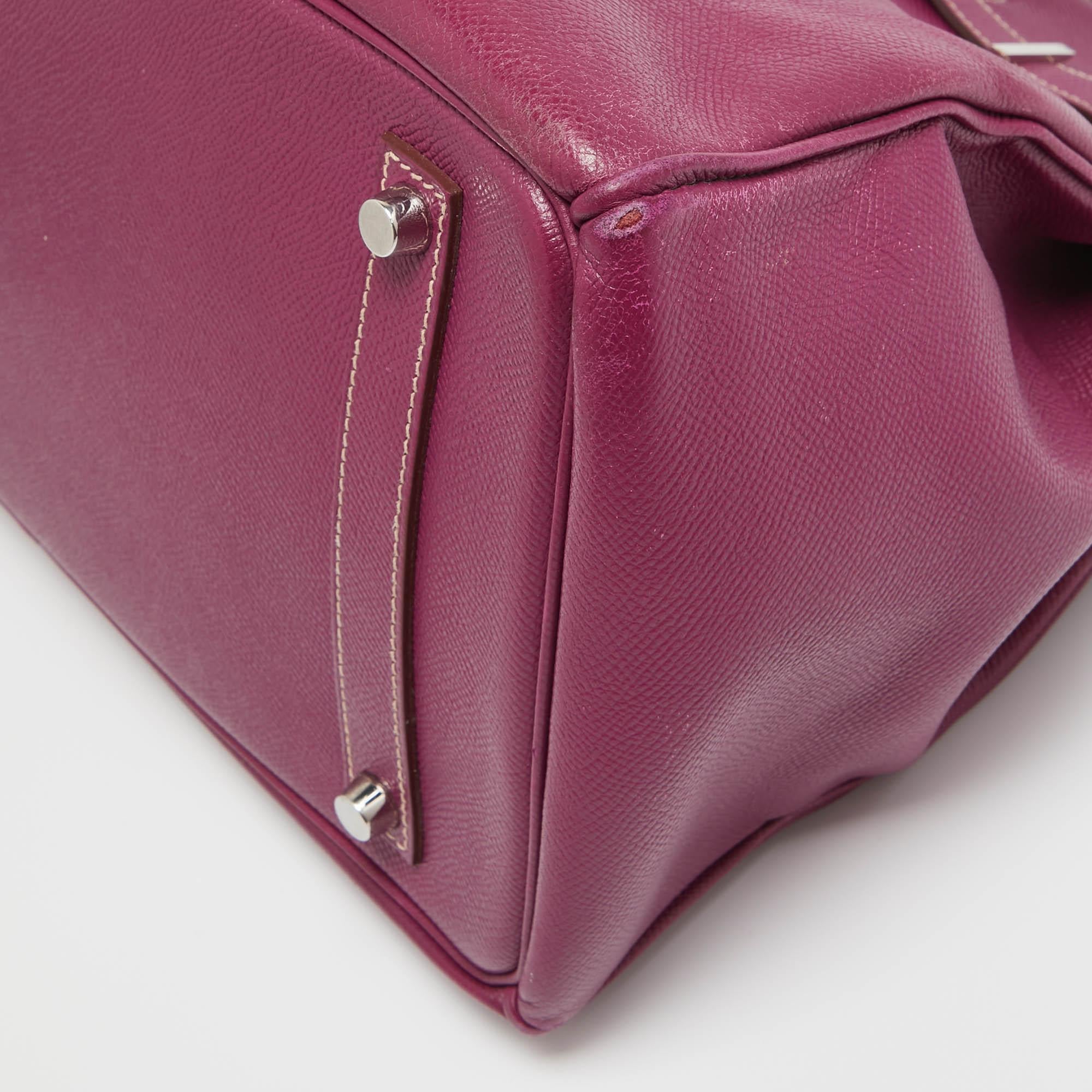 Hermes Tosca/Rose Tyrien Epsom Leather Palladium Finish Birkin 35 Bag 13