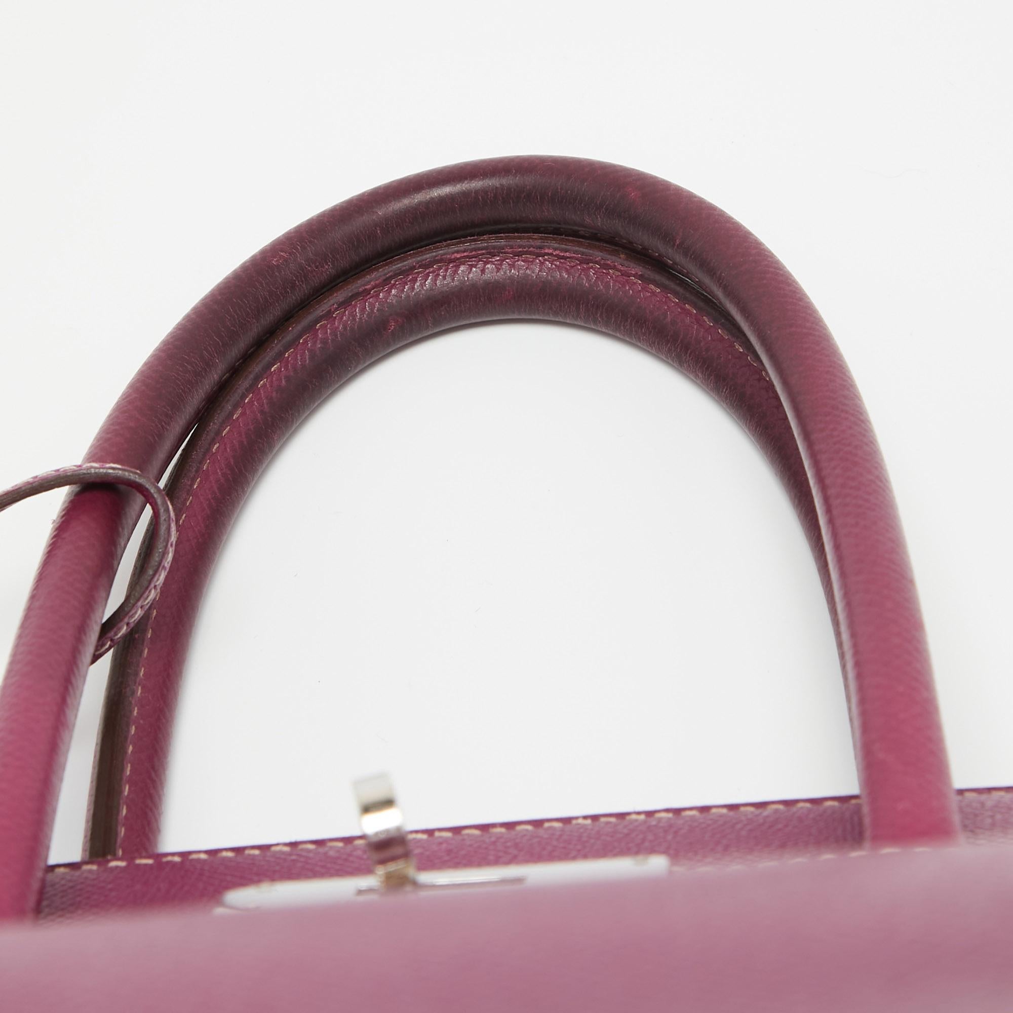 Hermes Tosca/Rose Tyrien Epsom Leather Palladium Finish Birkin 35 Bag For Sale 14