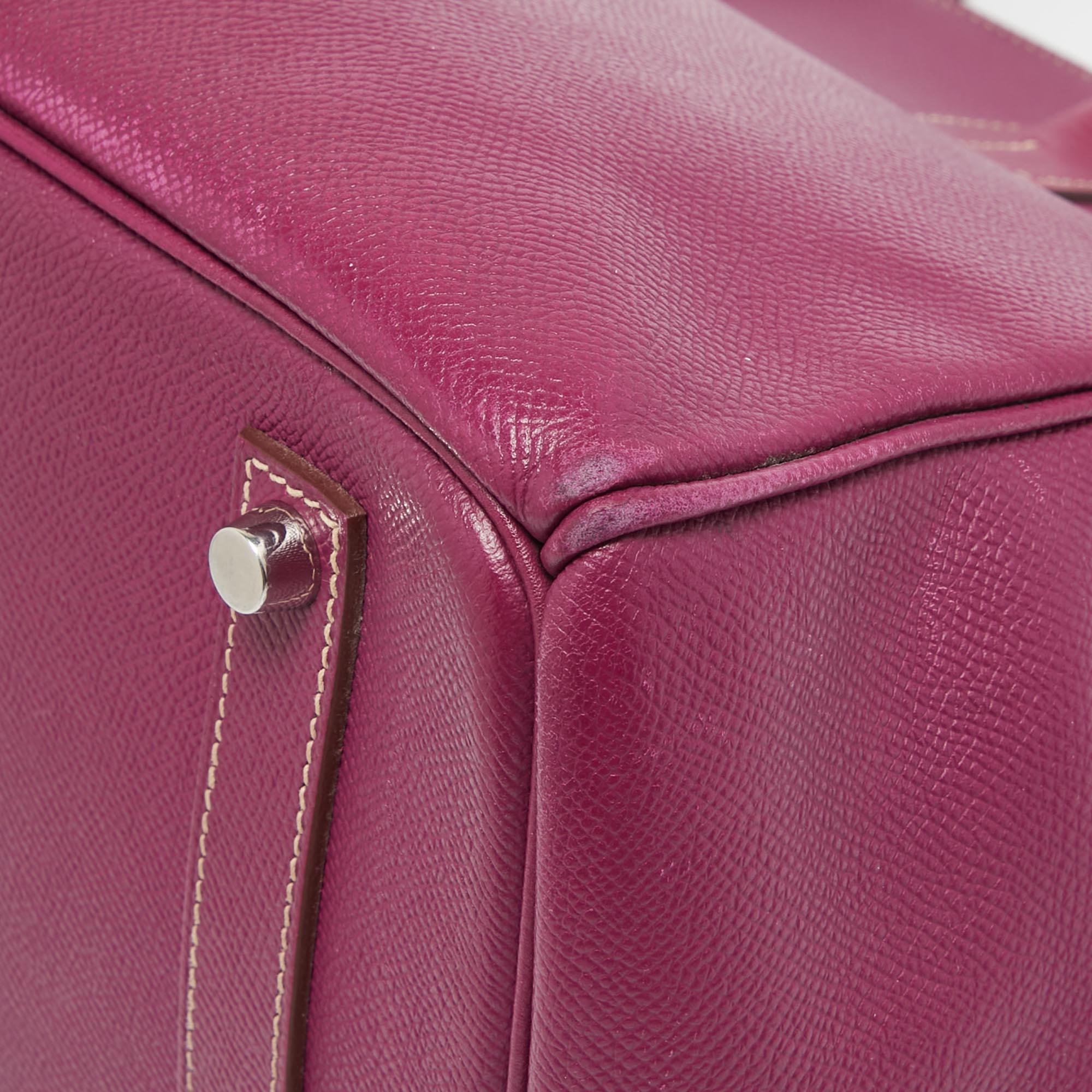 Hermes Tosca/Rose Tyrien Epsom Leather Palladium Finish Birkin 35 Bag For Sale 15