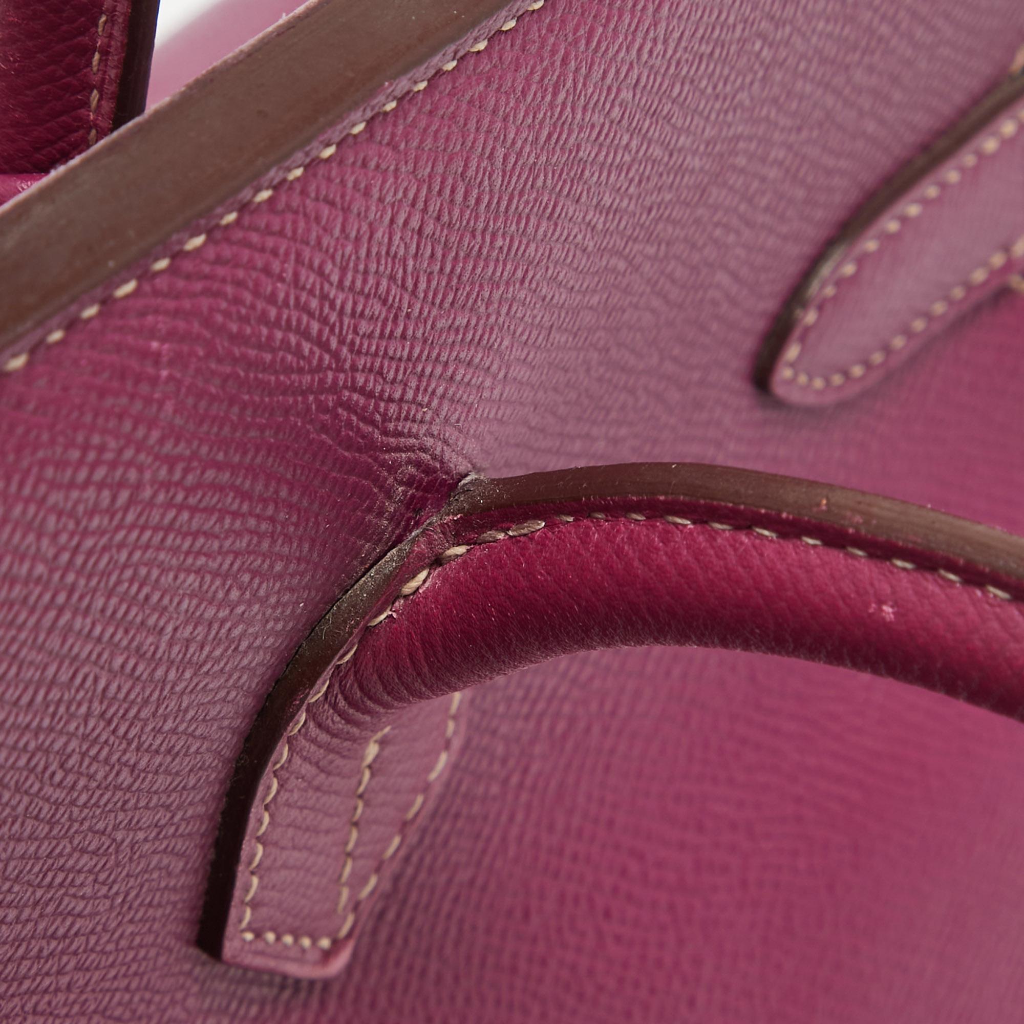 Hermes Tosca/Rose Tyrien Epsom Leather Palladium Finish Birkin 35 Bag For Sale 16