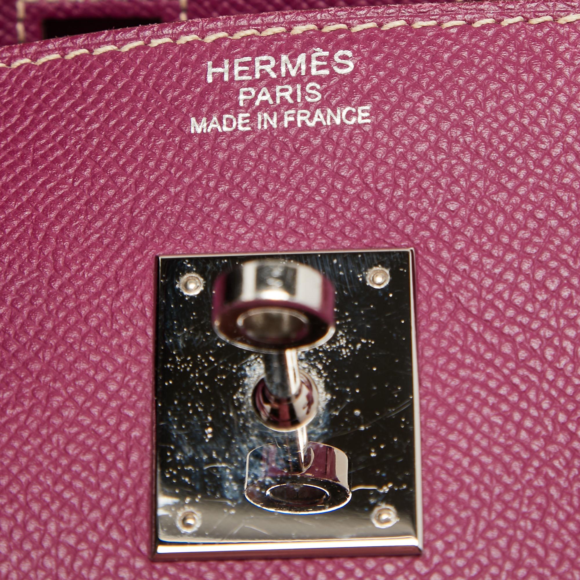 Hermes Tosca/Rose Tyrien Epsom Leather Palladium Finish Birkin 35 Bag In Good Condition For Sale In Dubai, Al Qouz 2