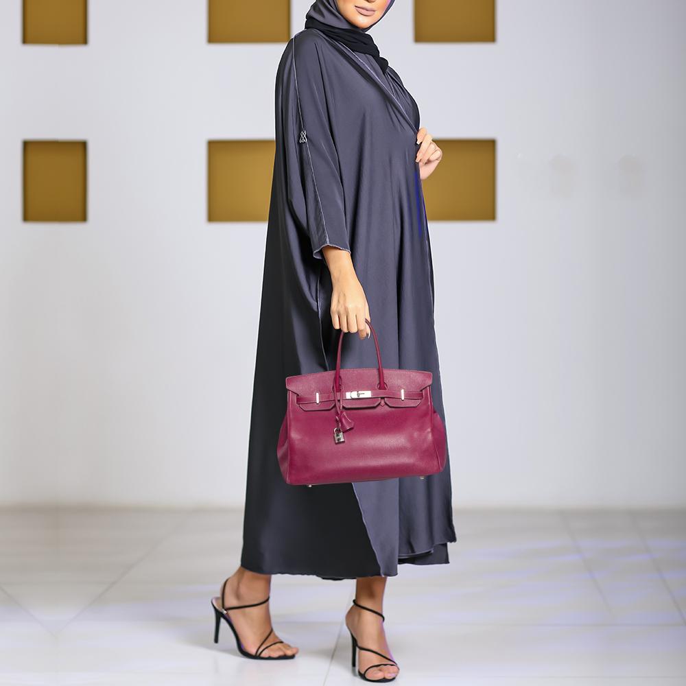 Hermes Tosca/Rose Tyrien Epsom Leather Palladium Finish Birkin 35 Bag In Fair Condition For Sale In Dubai, Al Qouz 2