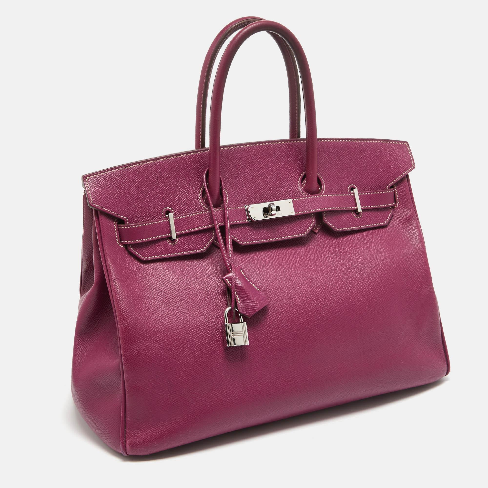 Women's Hermes Tosca/Rose Tyrien Epsom Leather Palladium Finish Birkin 35 Bag