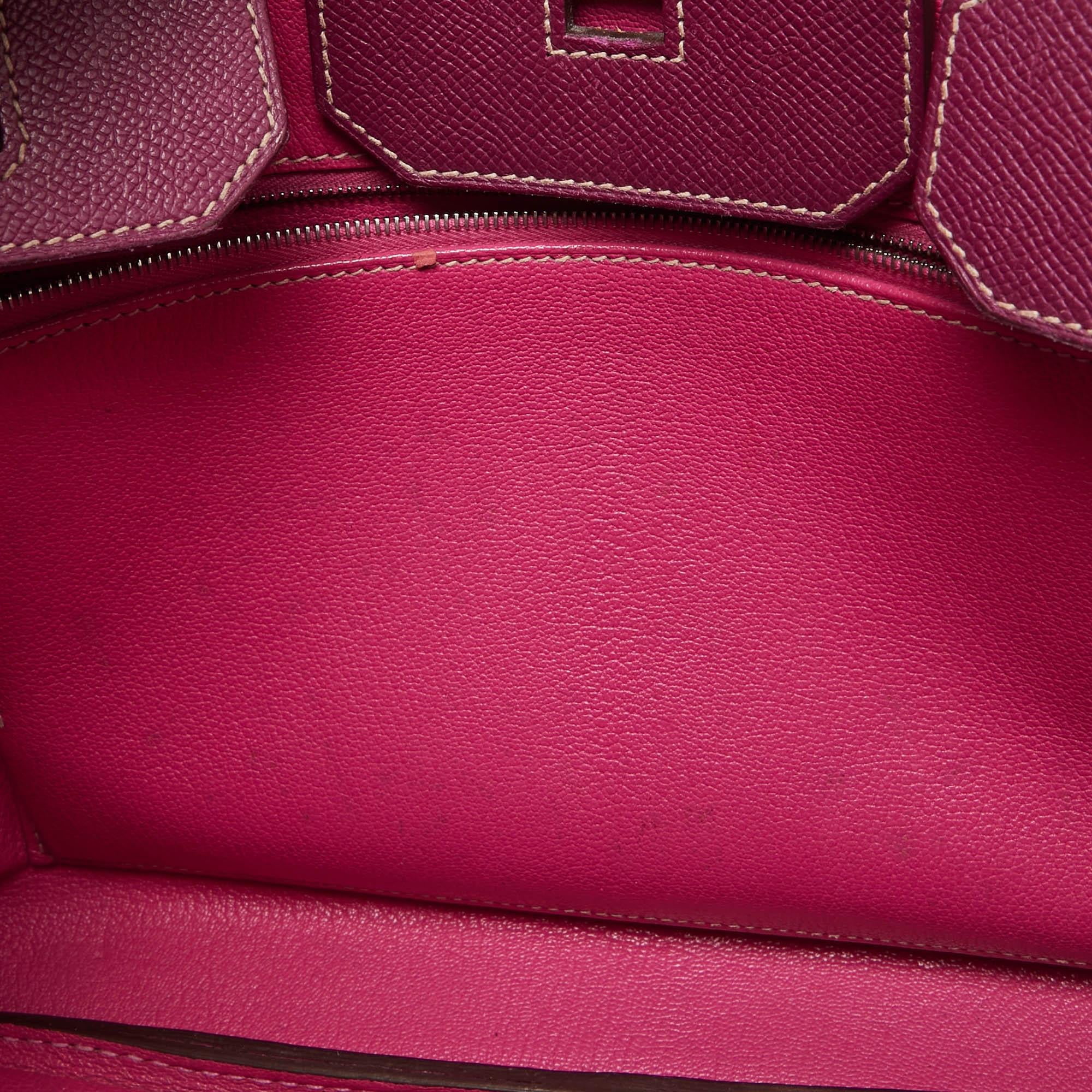 Hermes Tosca/Rose Tyrien Epsom Leather Palladium Finish Birkin 35 Bag For Sale 2
