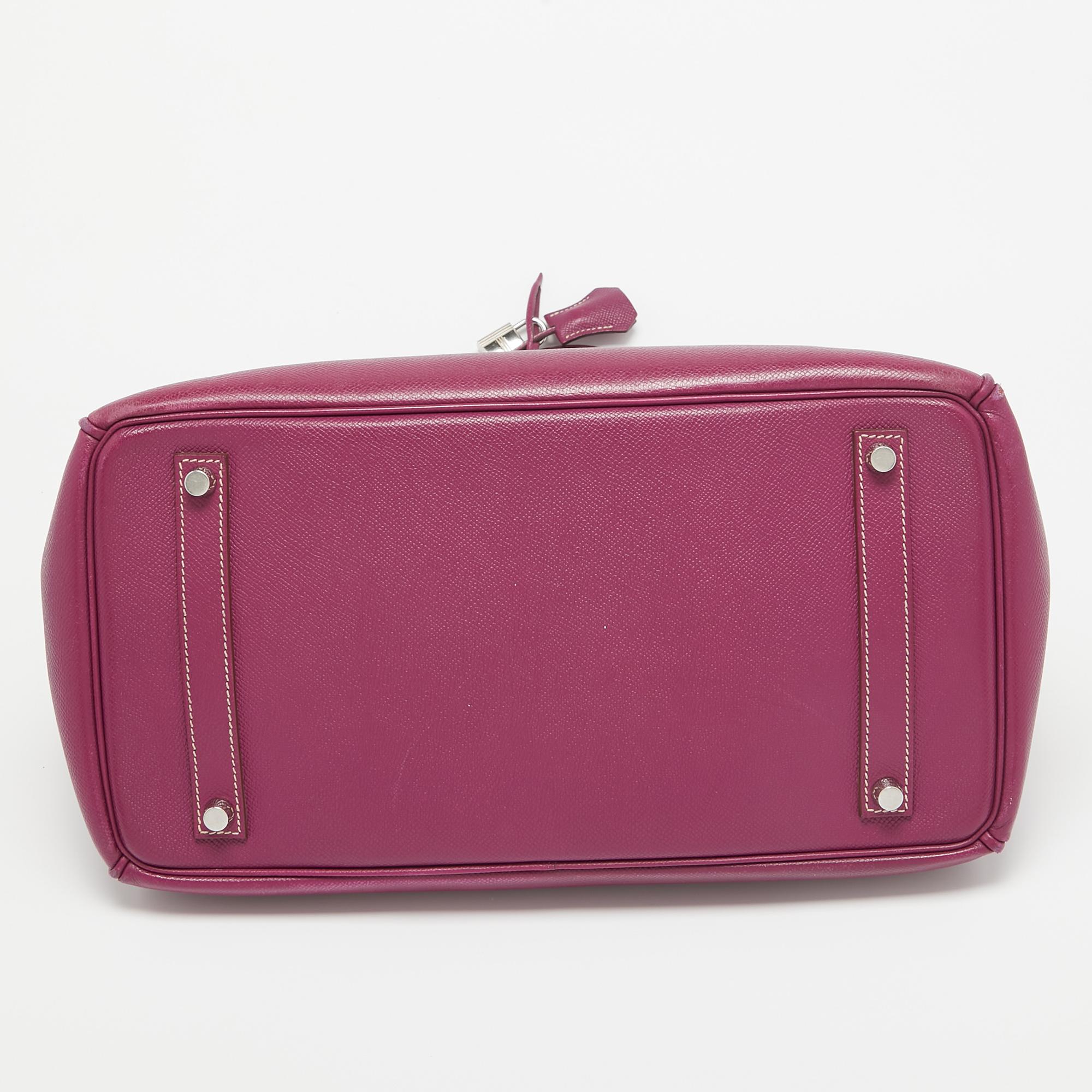 Hermes Tosca/Rose Tyrien Epsom Leather Palladium Finish Birkin 35 Bag For Sale 3