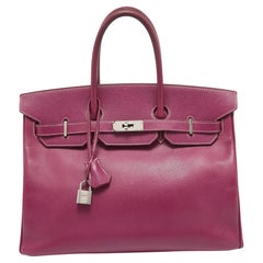 Hermes Tosca/Rose Tyrien Epsom Leather Palladium Finish Birkin 35 Bag