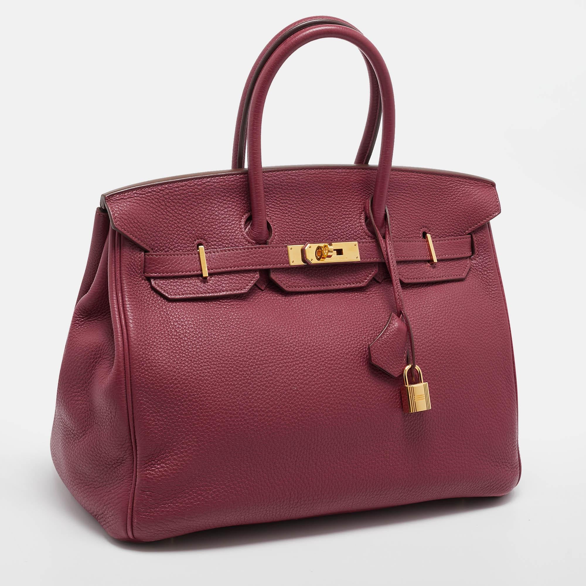 Brown Hermes Tosca Togo Leather Gold Finished Birkin 35 Bag