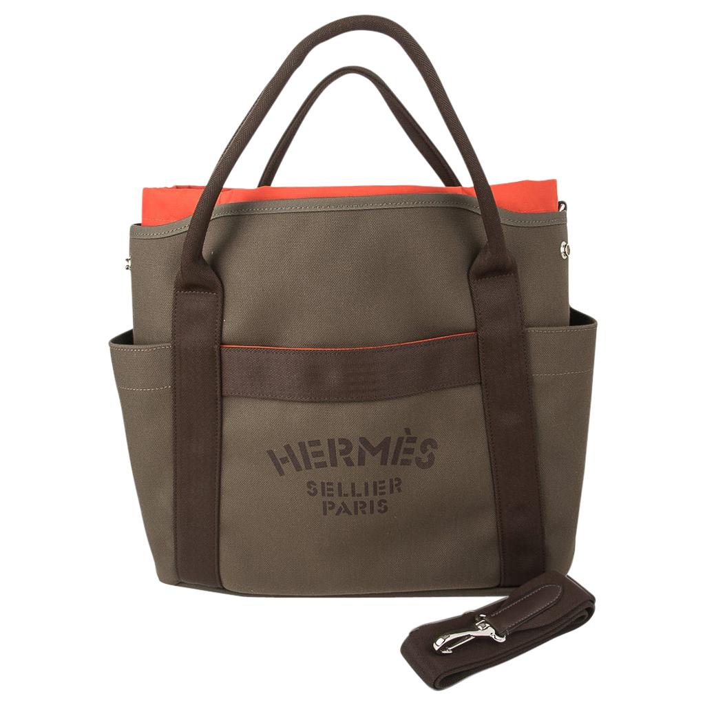 Hermes Tote Sac de Pansage Groom Boot and Helmet Bag Khaki / Feu new