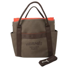 Hermes Tote Sac de Pansage Groom Boot und Helmtasche Khaki / Feu neu