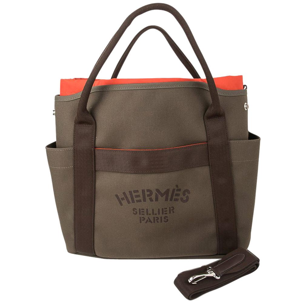 Hermes Tote Sac de Pansage Groom Boot and Helmet Bag Khaki / Feu new