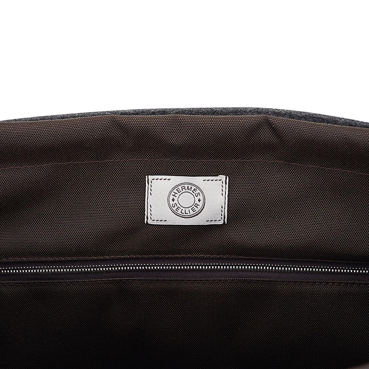Hermes Tote Sac de Pansage Grooming Bag Gray Feutre/ Brown 6