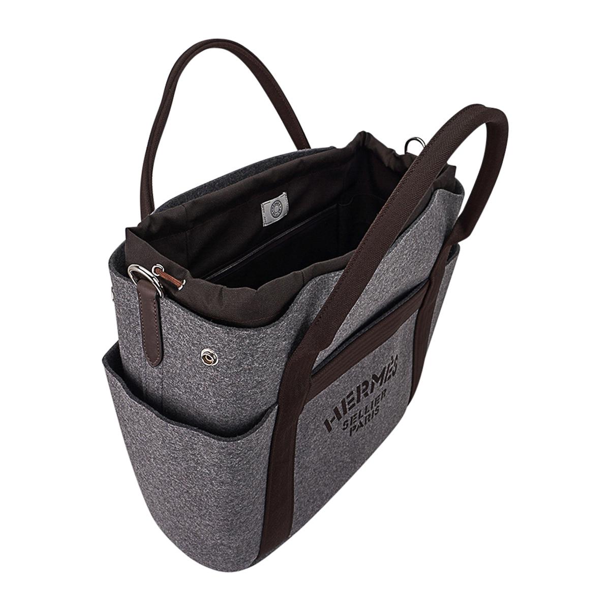 Hermes Tote Sac de Pansage Grooming Bag Gray Feutre/ Brown 2