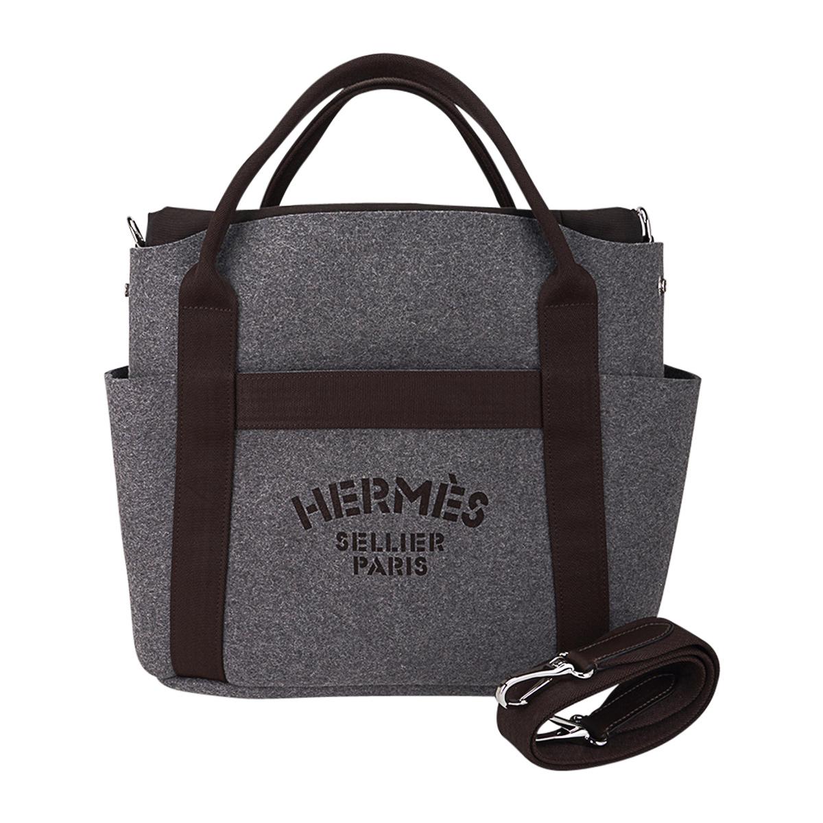 Hermes Tote Sac de Pansage Grooming Bag Gray Feutre/ Brown at