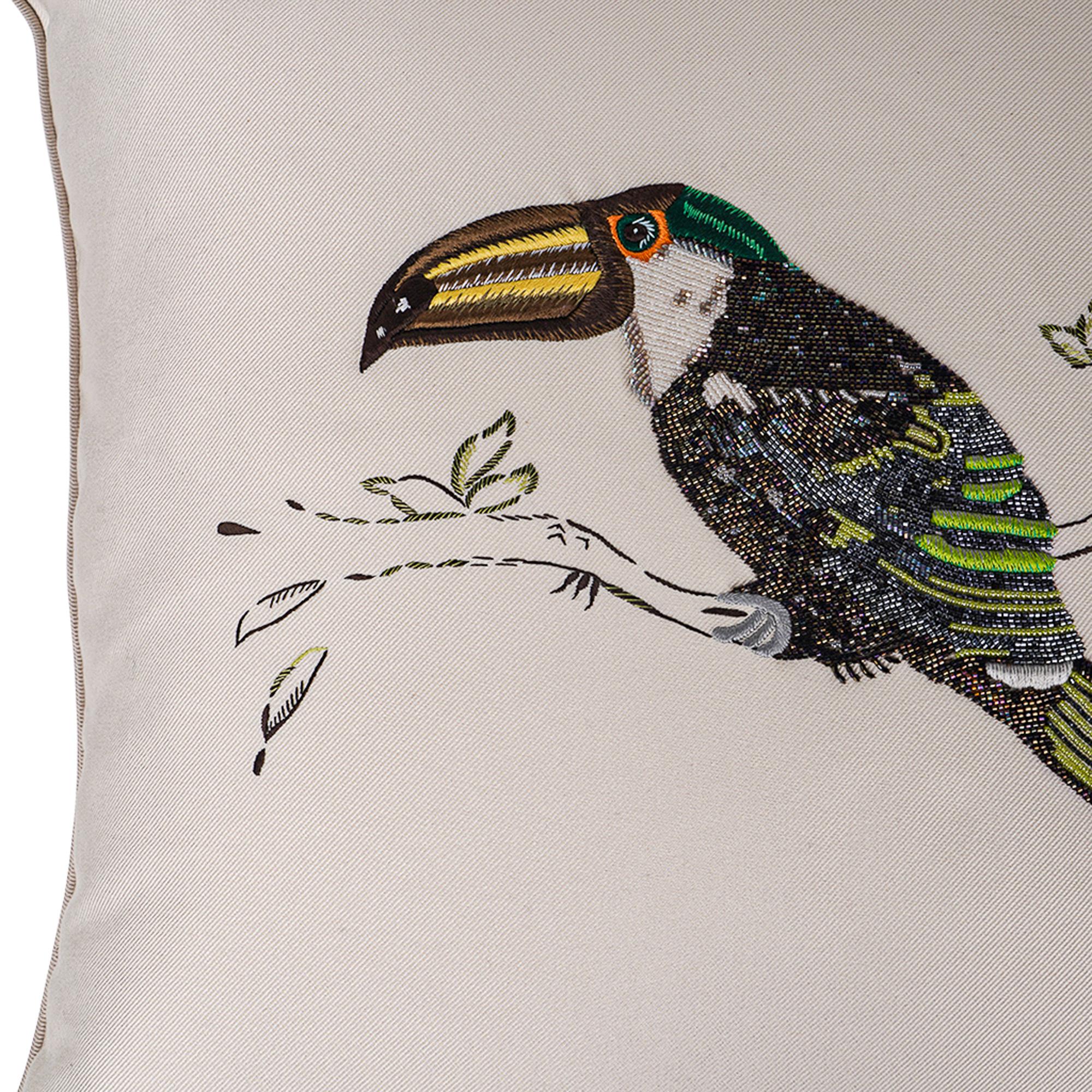 Hermes Toucan Beaded and Embroidered Limited Edition Pillow In Excellent Condition For Sale In Miami, FL