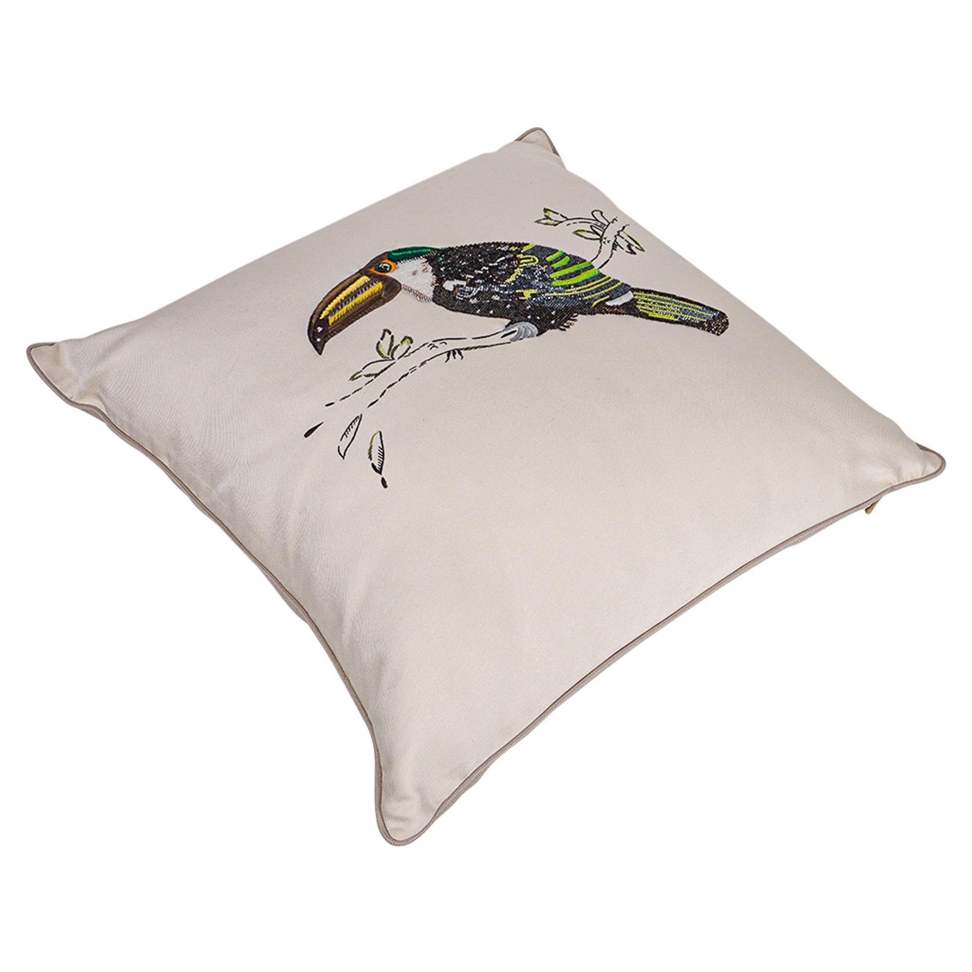 Hermes Toucan Beaded and Embroidered Limited Edition Pillow For Sale 1