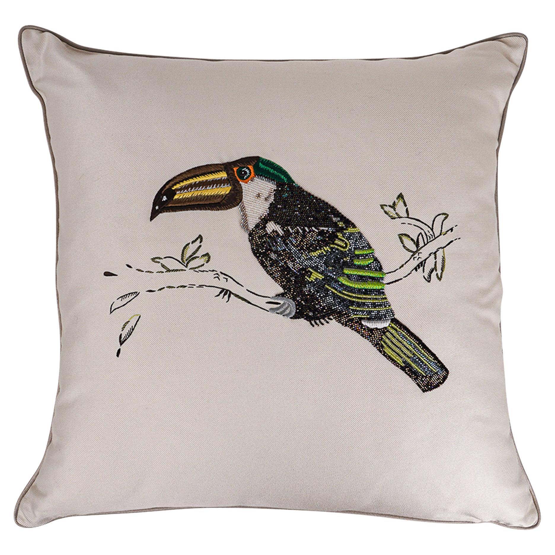 Hermes Toucan Beaded and Embroidered Limited Edition Pillow