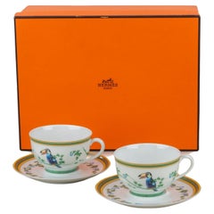 Vintage Hermès Toucans Teacups & Saucers, S/2
