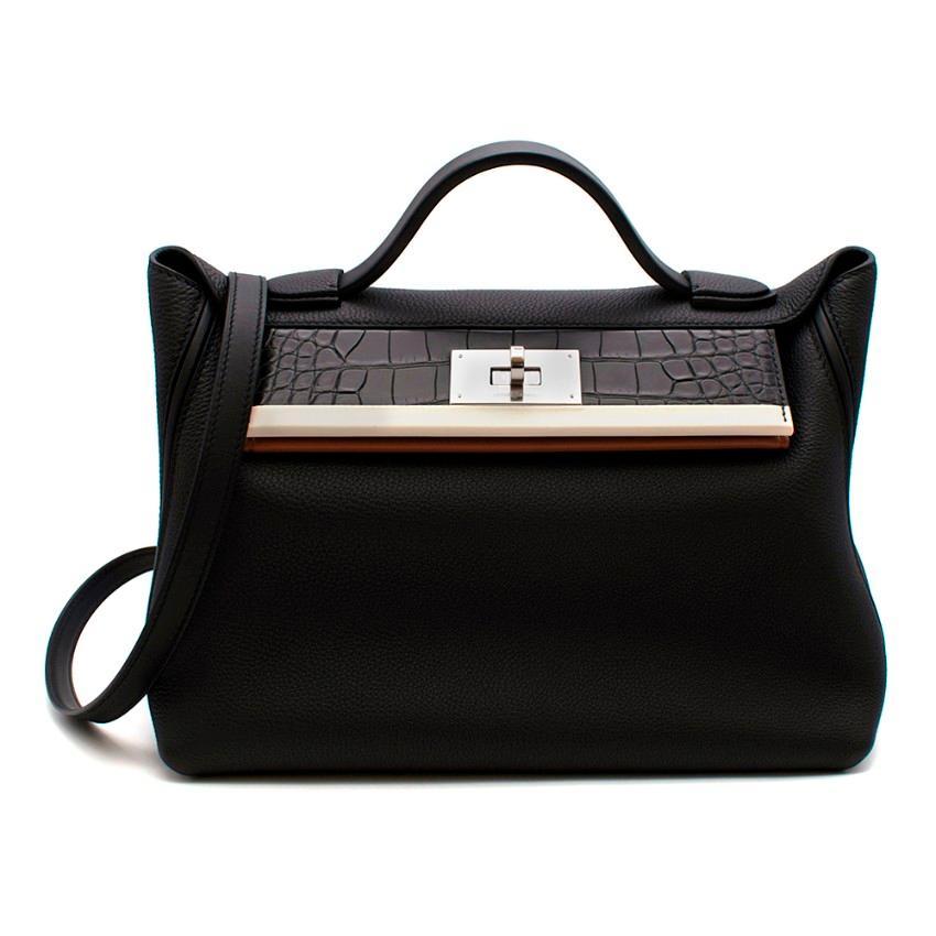 Hermes Touch 24-24 29 Bag in Black Togo & Alligator Leather PHW

- Age Y - 2020
- Black Togo Leather Body
Alligator Mississippiensis Matte Black flap with a craie swift leather stripe
- Gold Swift Leather under panel & Black Swift leather lining
-