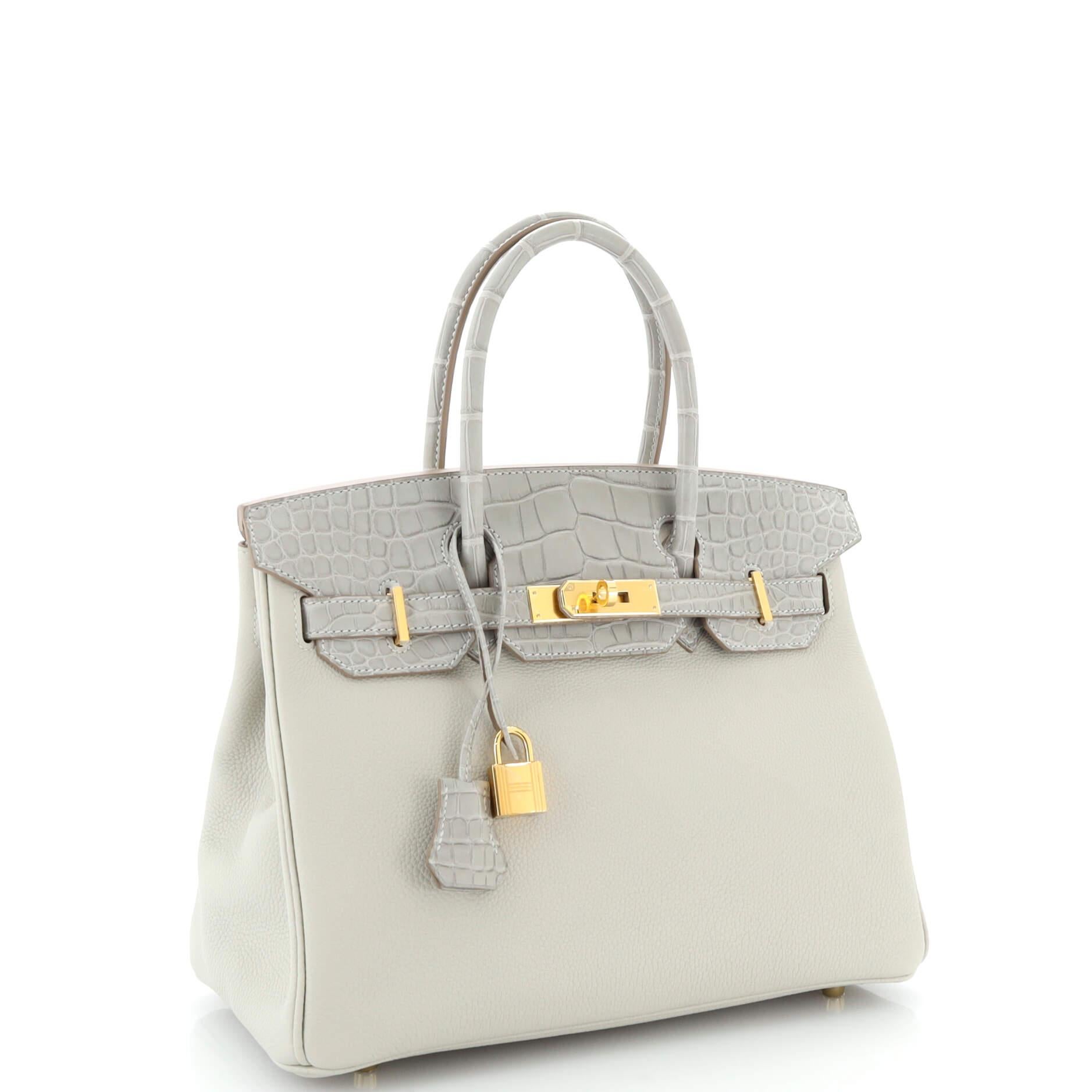 Hermes Touch Birkin Bag Grey Togo with Matte Alligator with Gold Hardware 30 In Good Condition In NY, NY