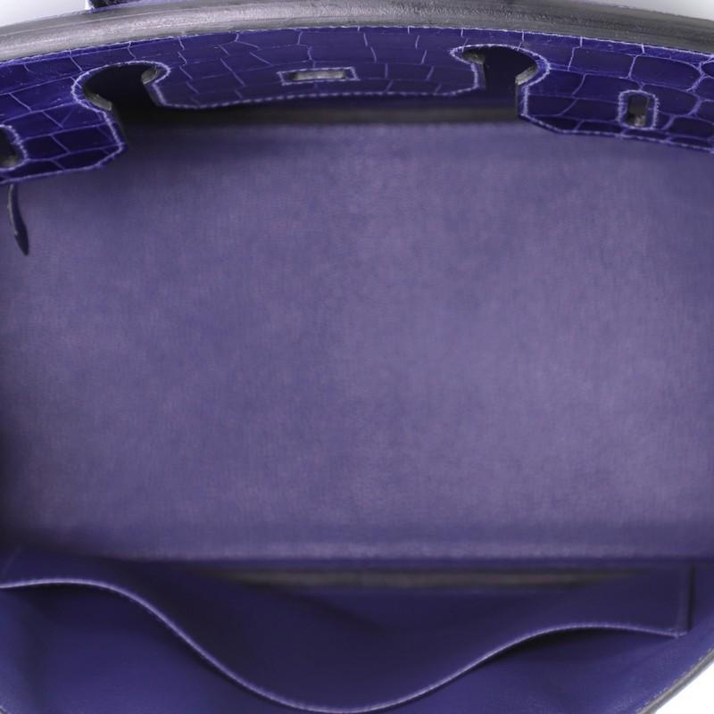 Hermes Touch Birkin Handbag Bleu Encre Togo with Shiny Niloticus Crocodile  In Good Condition In NY, NY