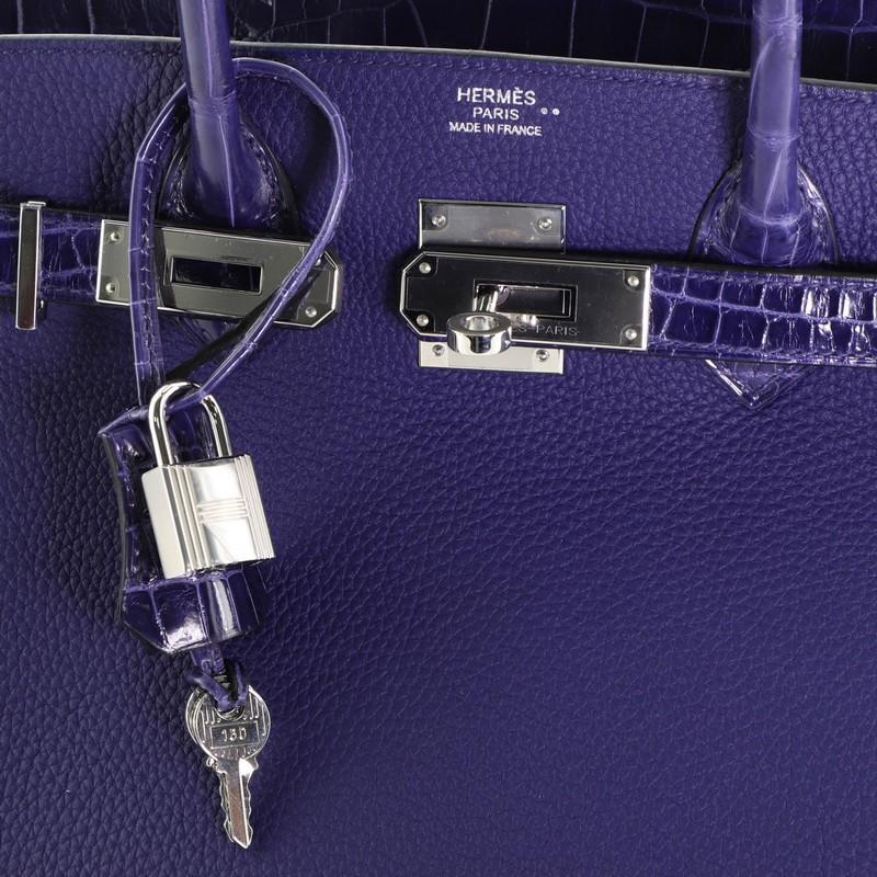 Women's or Men's Hermes Touch Birkin Handbag Bleu Encre Togo with Shiny Niloticus Crocodile