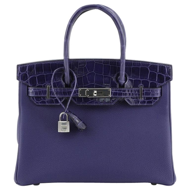 Hermes Touch Birkin Handbag Bleu Encre Togo with Shiny Niloticus ...