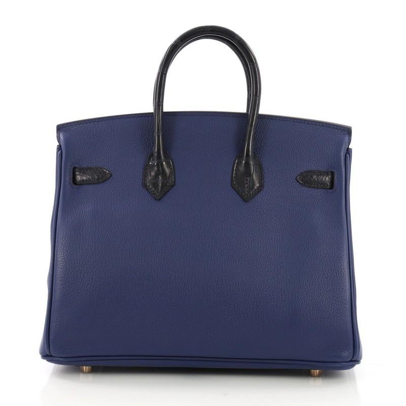 Black Hermes Touch Birkin Handbag Blue Novillo with Blue Matte Alligator