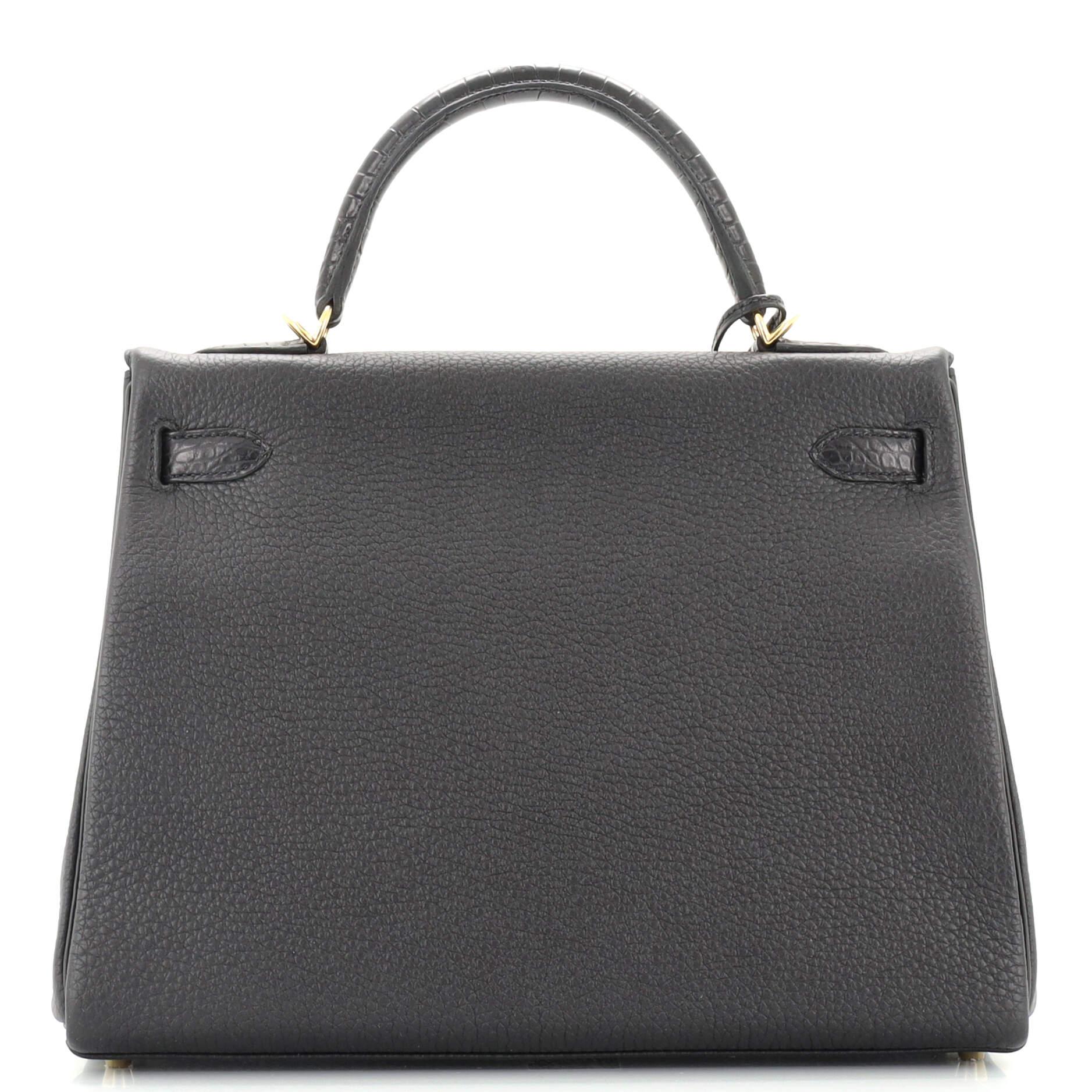 Hermes Touch Kelly Handbag Noir Clemence with Noir Matte Porosus Crocodil In Good Condition In NY, NY