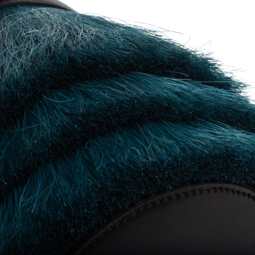 Women's Hermes Toupet Bag Fringed Mini Bucket Horse Hair Vert Fonce Black Evercalf