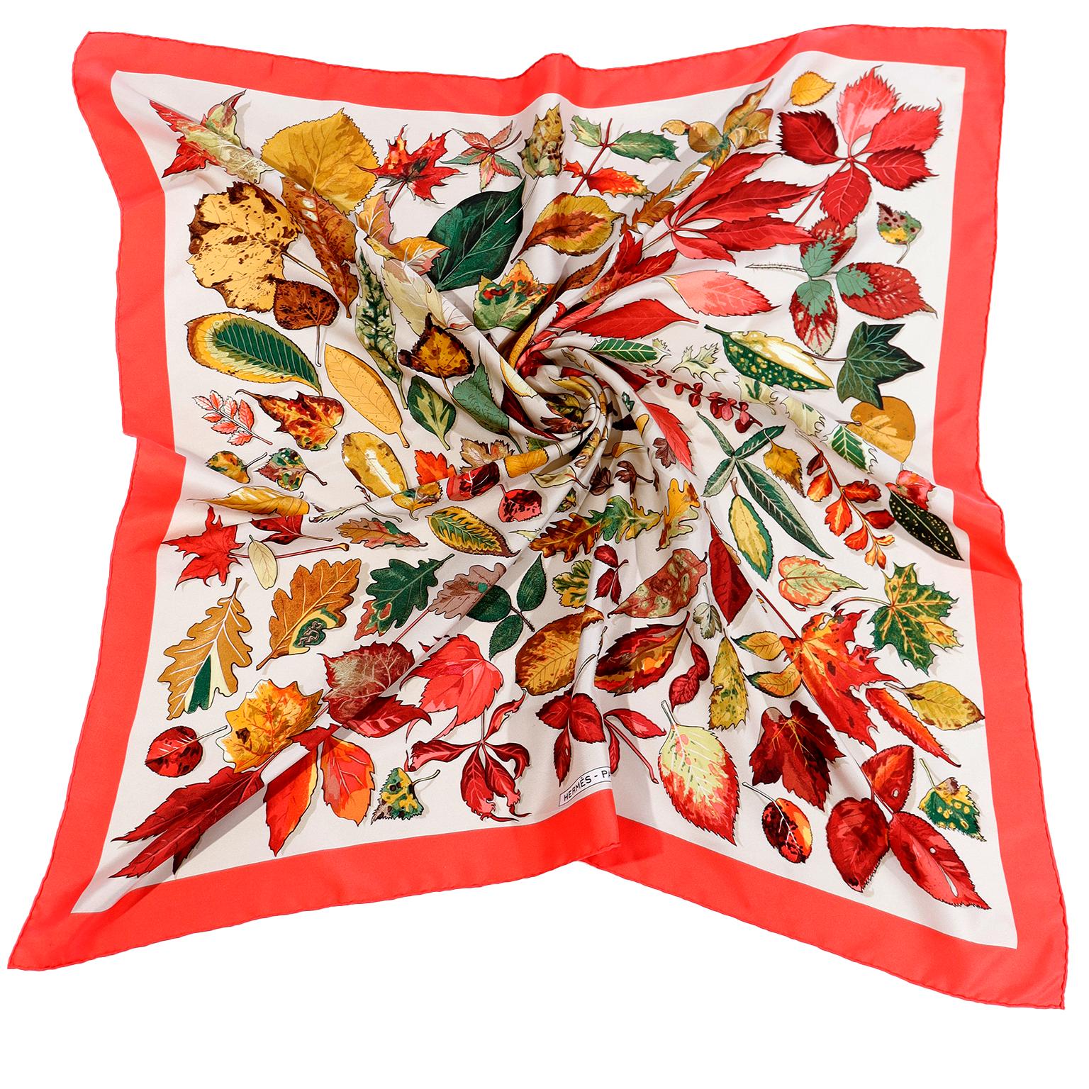 Hermes Tourbillons Swirling Leaves Silk Scarf Designed by Christiane Vauzelles  In Excellent Condition In Portland, OR