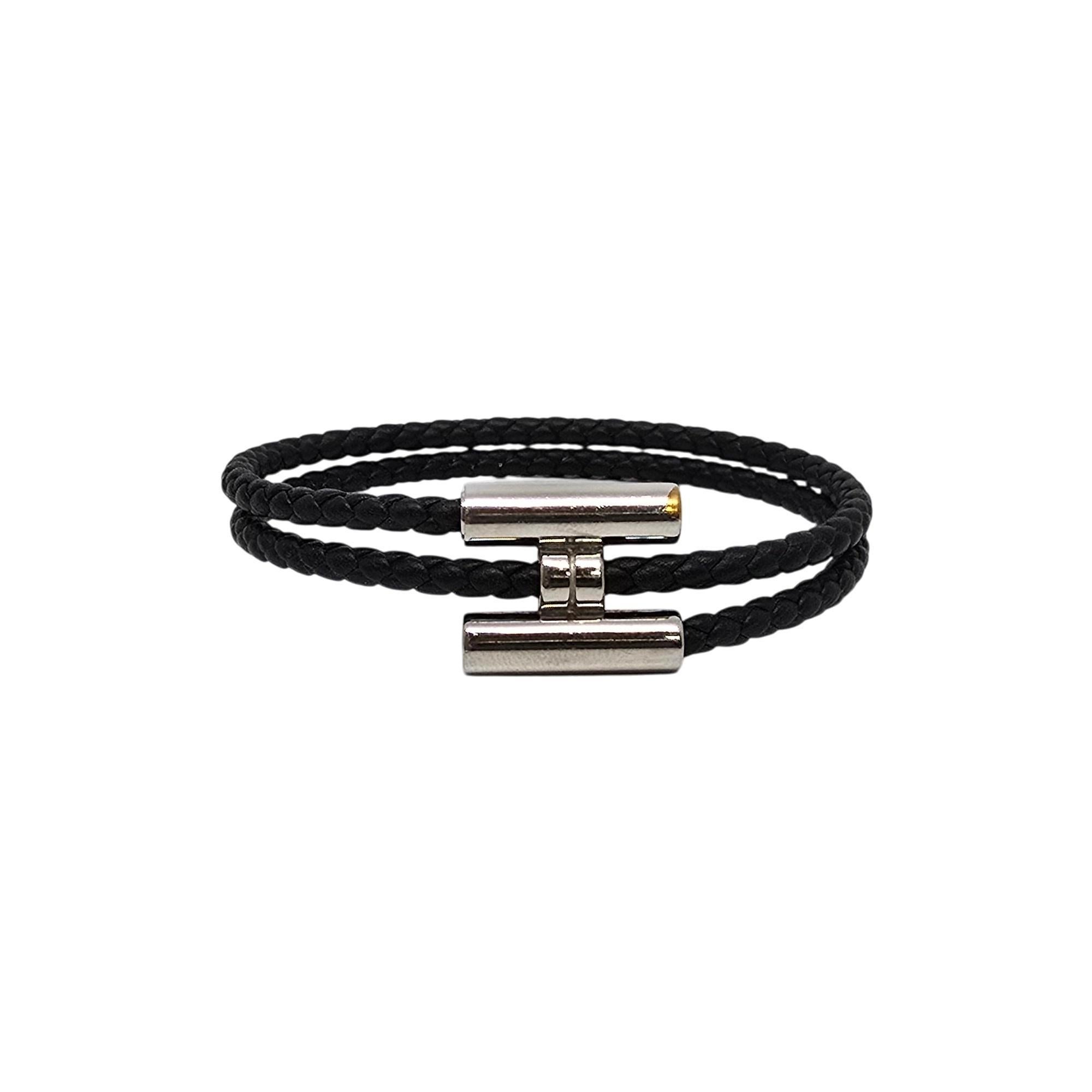 Hermes Tournis Tresse Black Noir Calfskin Bracelet with Pouch and Box #20419 6