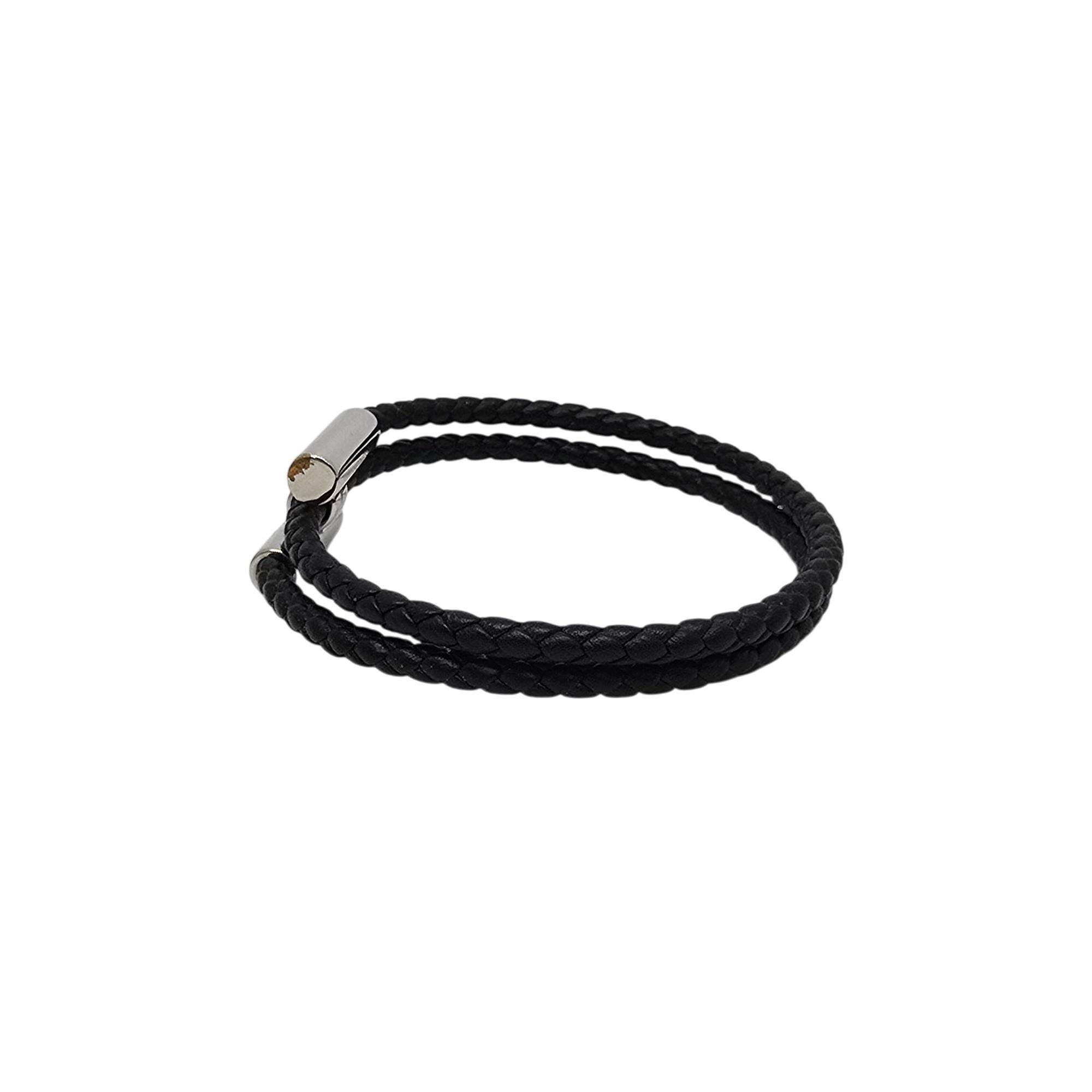 Hermes Tournis Tresse Black Noir Calfskin Bracelet with Pouch and Box #20419 7