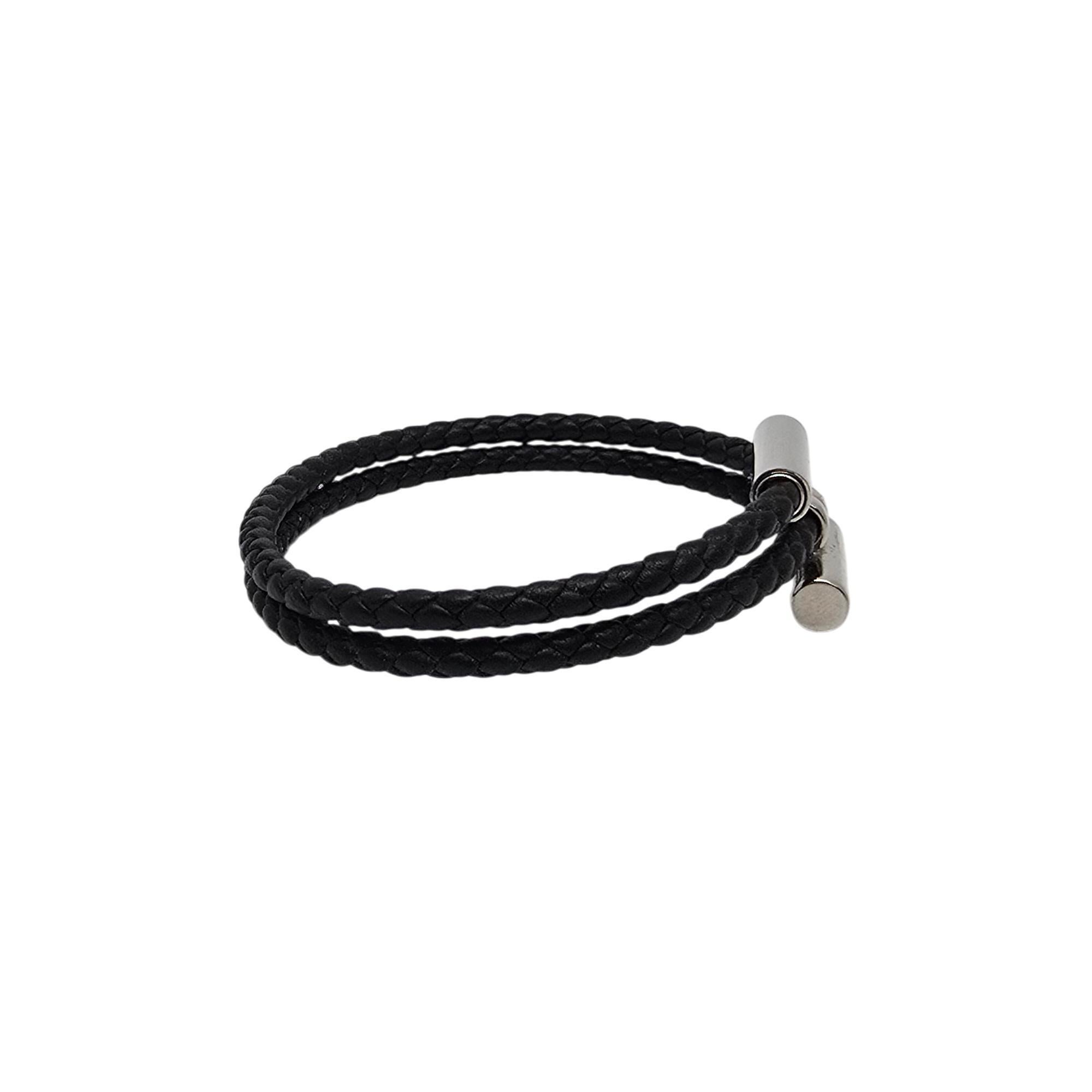 Hermes Tournis Tresse Black Noir Calfskin Bracelet with Pouch and Box #20419 In Good Condition In Washington Depot, CT