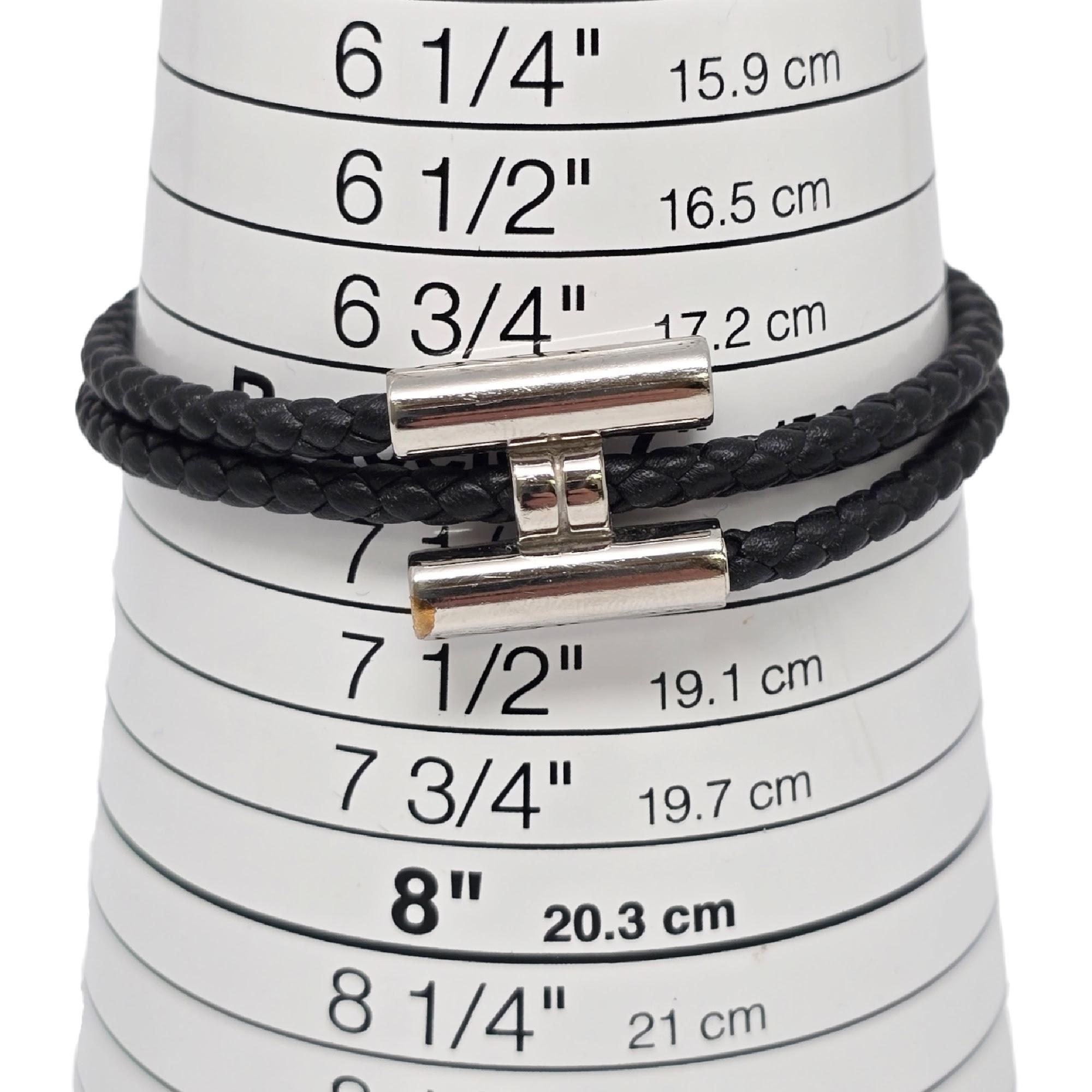 Hermes Tournis Tresse Black Noir Calfskin Bracelet with Pouch and Box #20419 3