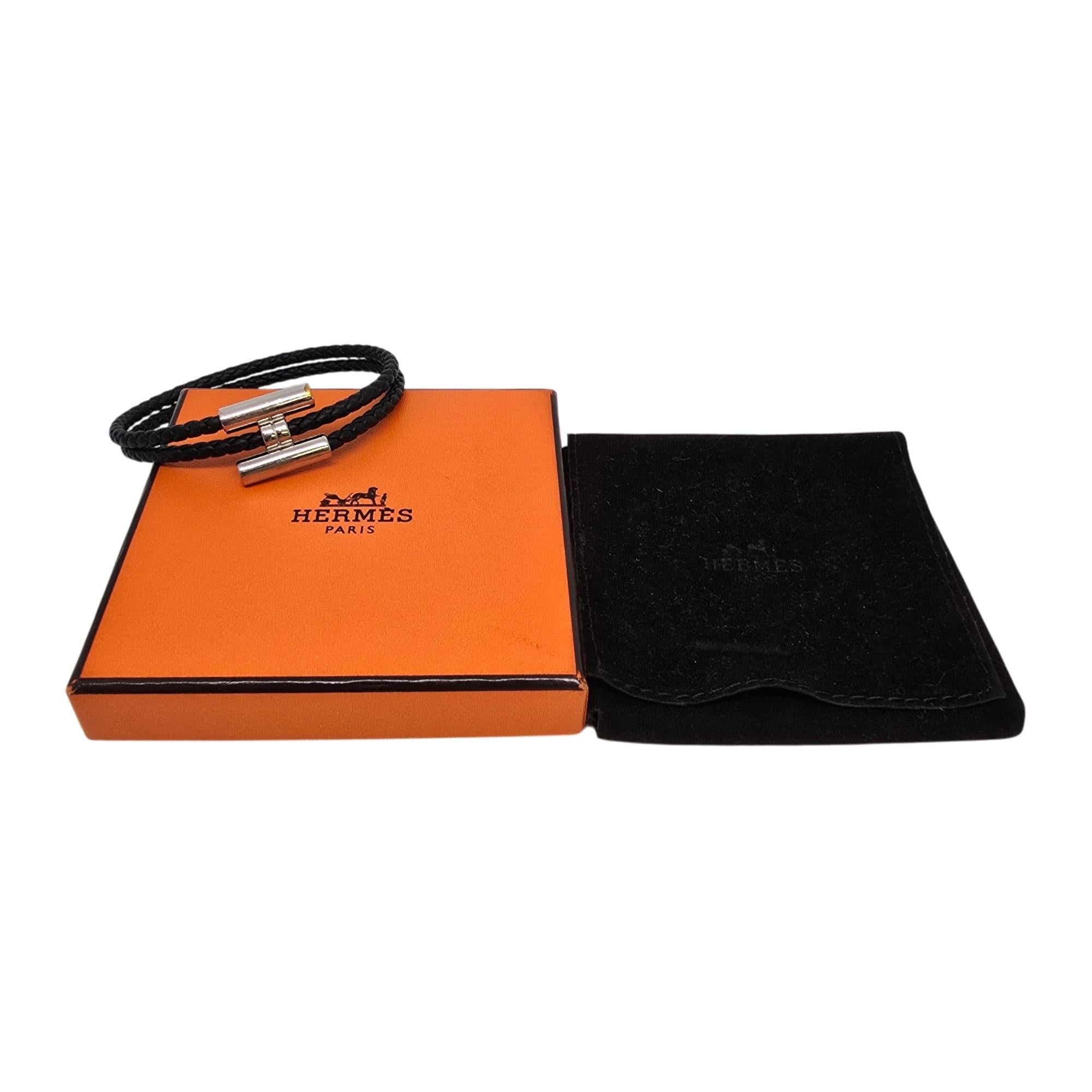 Hermes Tournis Tresse Black Noir Calfskin Bracelet with Pouch and Box #20419 5