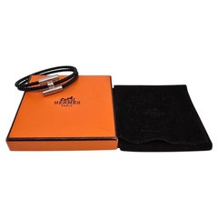 Hermes Tournis Tresse Black Noir Calfskin Bracelet with Pouch and Box #20419