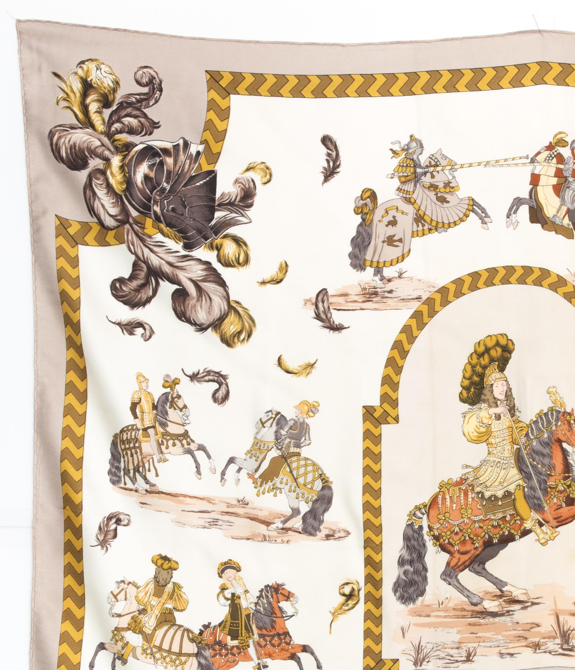 Pañuelo de seda Hermes Tournois et Carrousels by Philippe Ledoux Beige en venta
