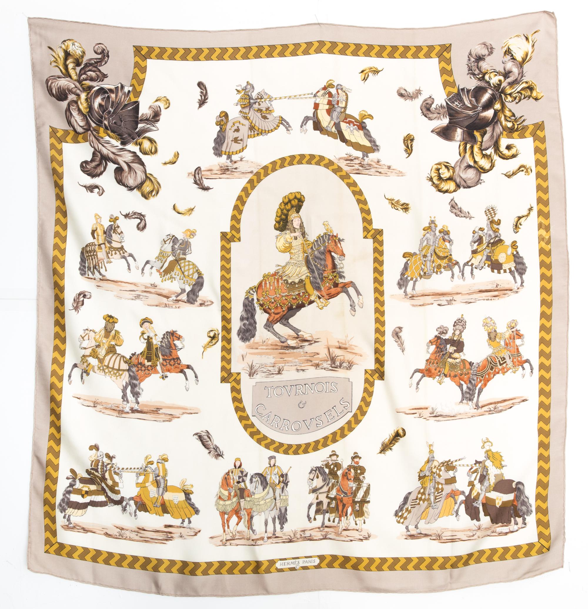 Pañuelo de seda Hermes Tournois et Carrousels by Philippe Ledoux en venta 2