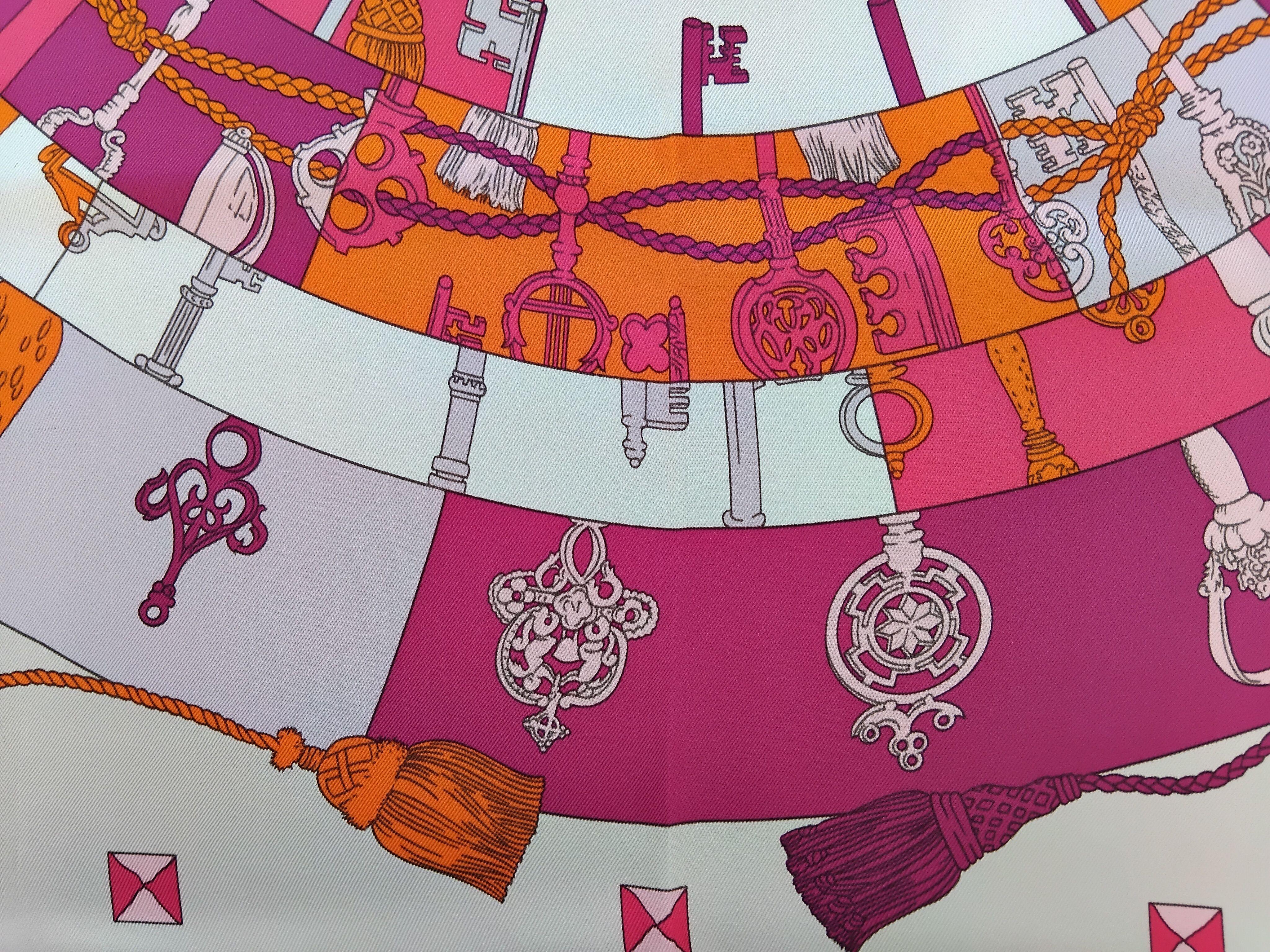 Hermès Tours de Clés Silk Scarf Orange Mastic Pink 26' 6