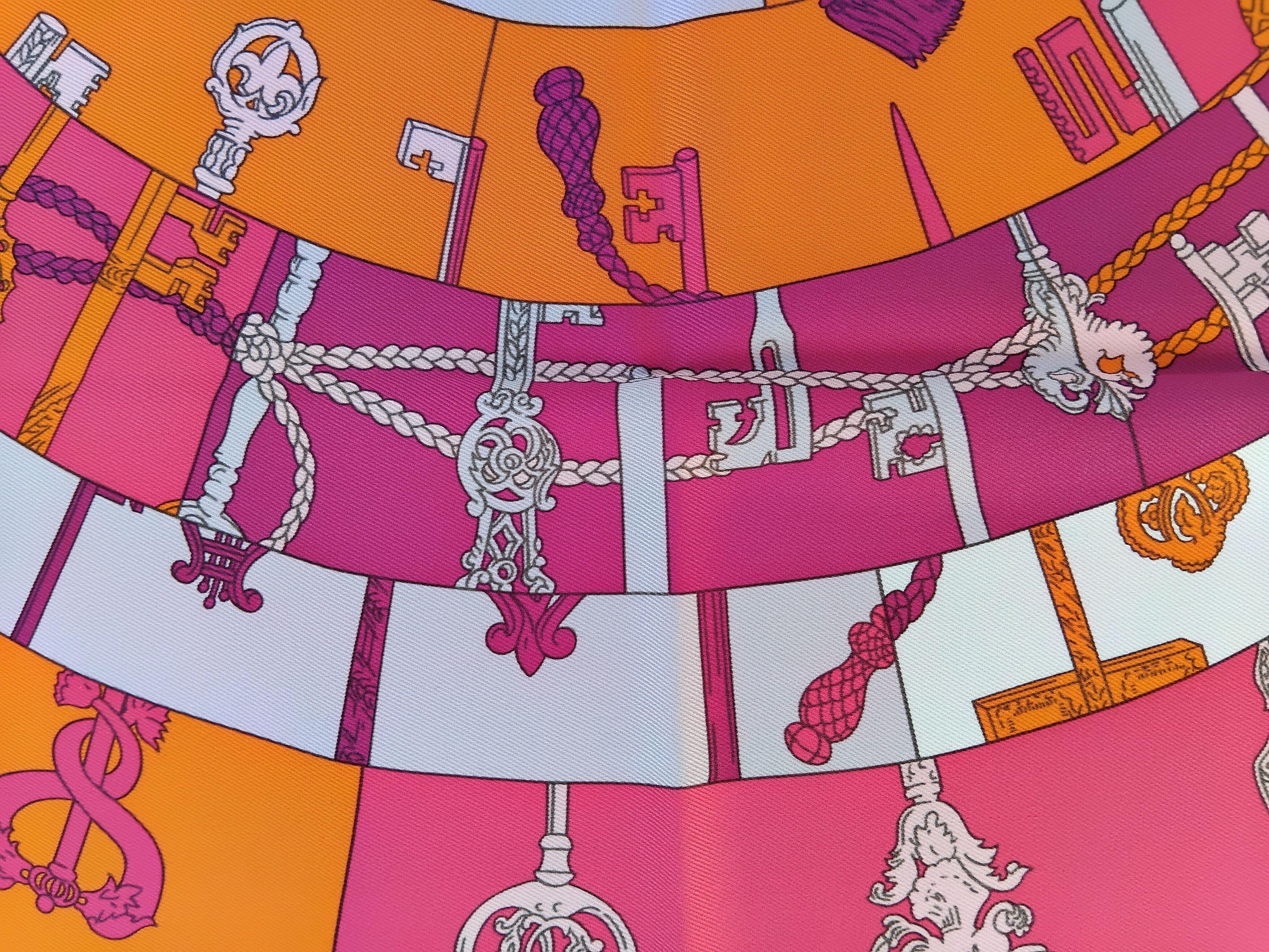 Hermès Tours de Clés Silk Scarf Orange Mastic Pink 26' 7