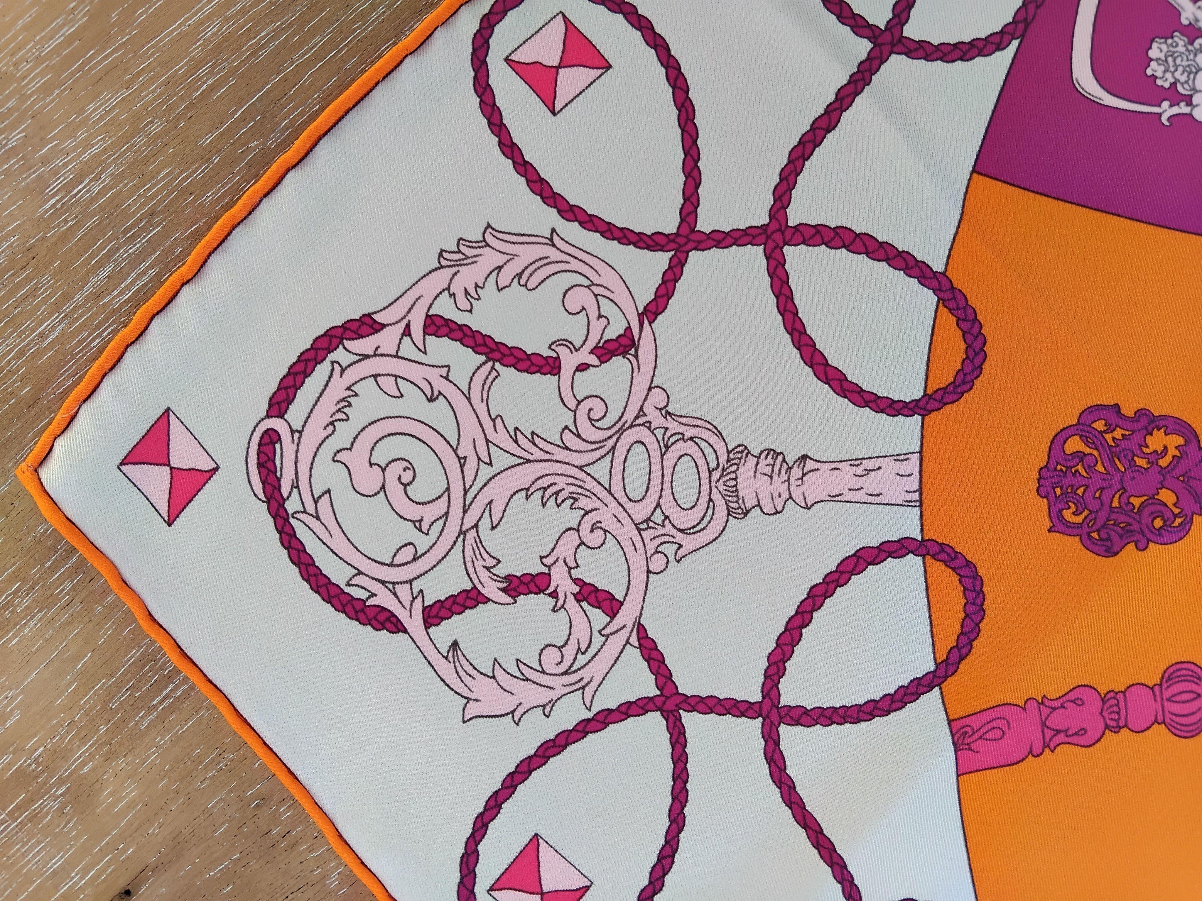 Hermès Tours de Clés Silk Scarf Orange Mastic Pink 26' 8