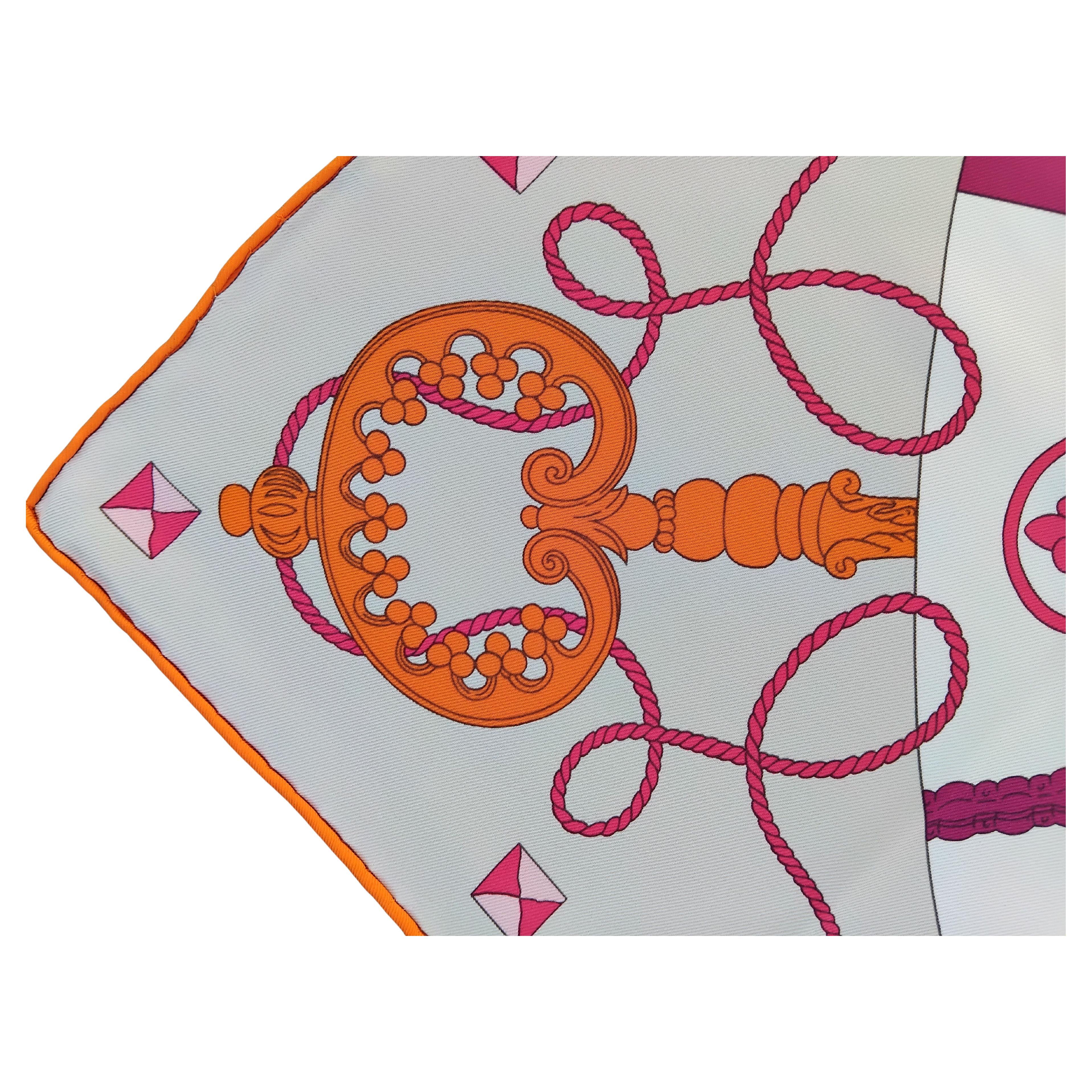 Hermès Tours de Clés Silk Scarf Orange Mastic Pink 26' 9