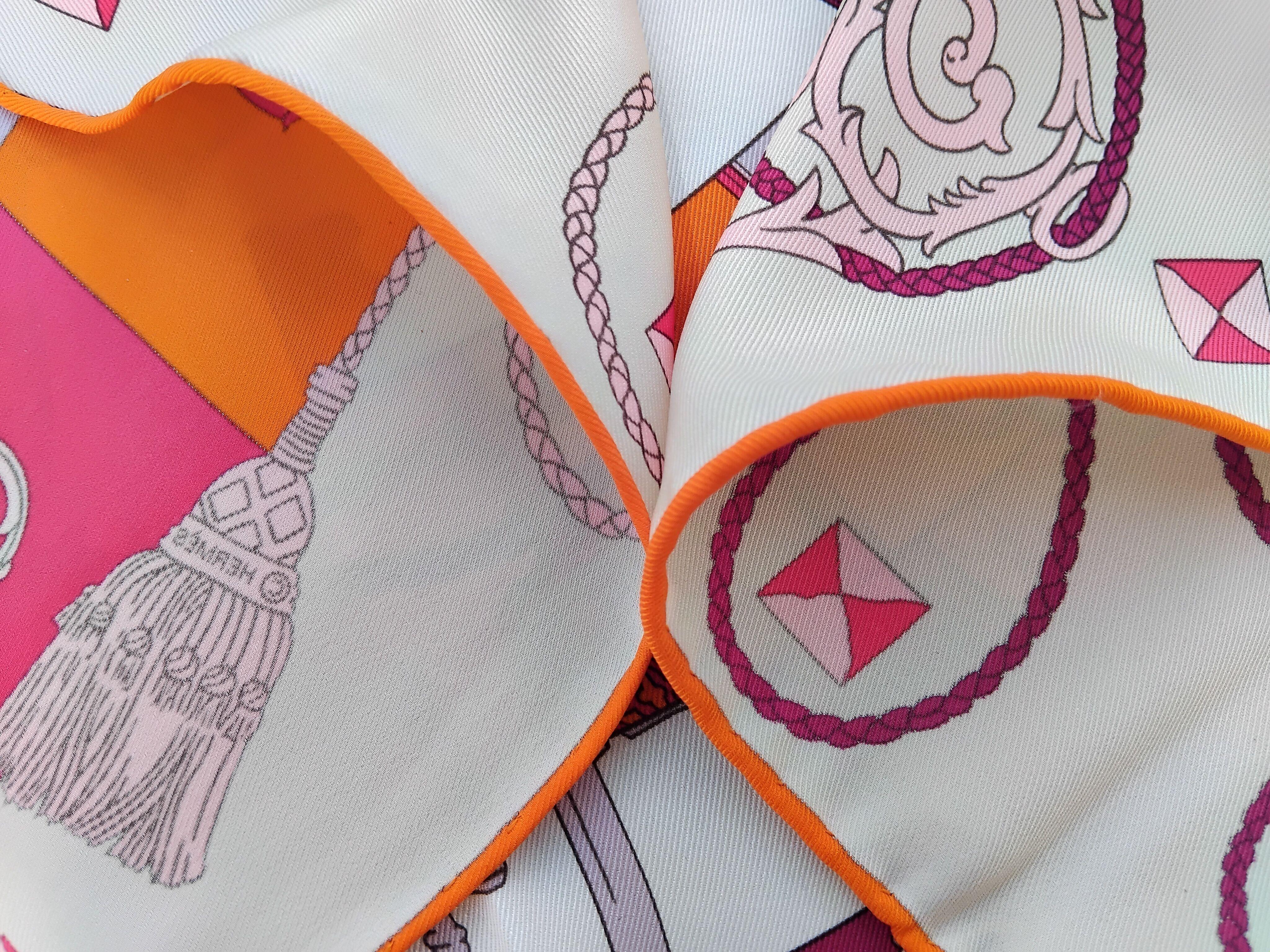 Hermès Tours de Clés Silk Scarf Orange Mastic Pink 26' 12